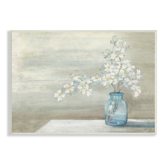 Stupell Industries Classic Dogwood White Florals Blue Jar Country Flowers, 15 x 10, Design by Julia Purinton