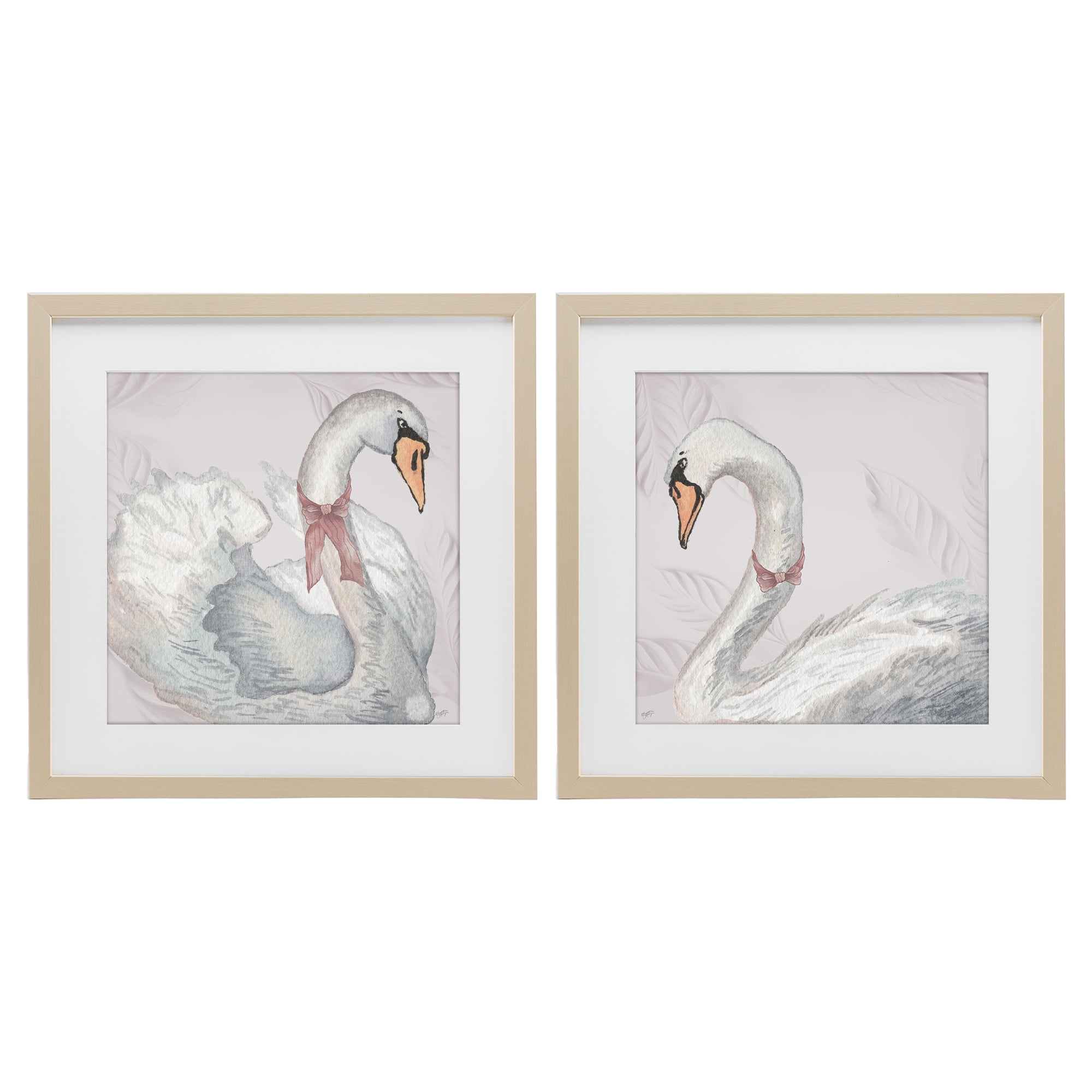 Stupell Industries Classic & Elegant Swans 2 Piece Birch Framed Print Under Glass Set, design by Elizabeth Medley