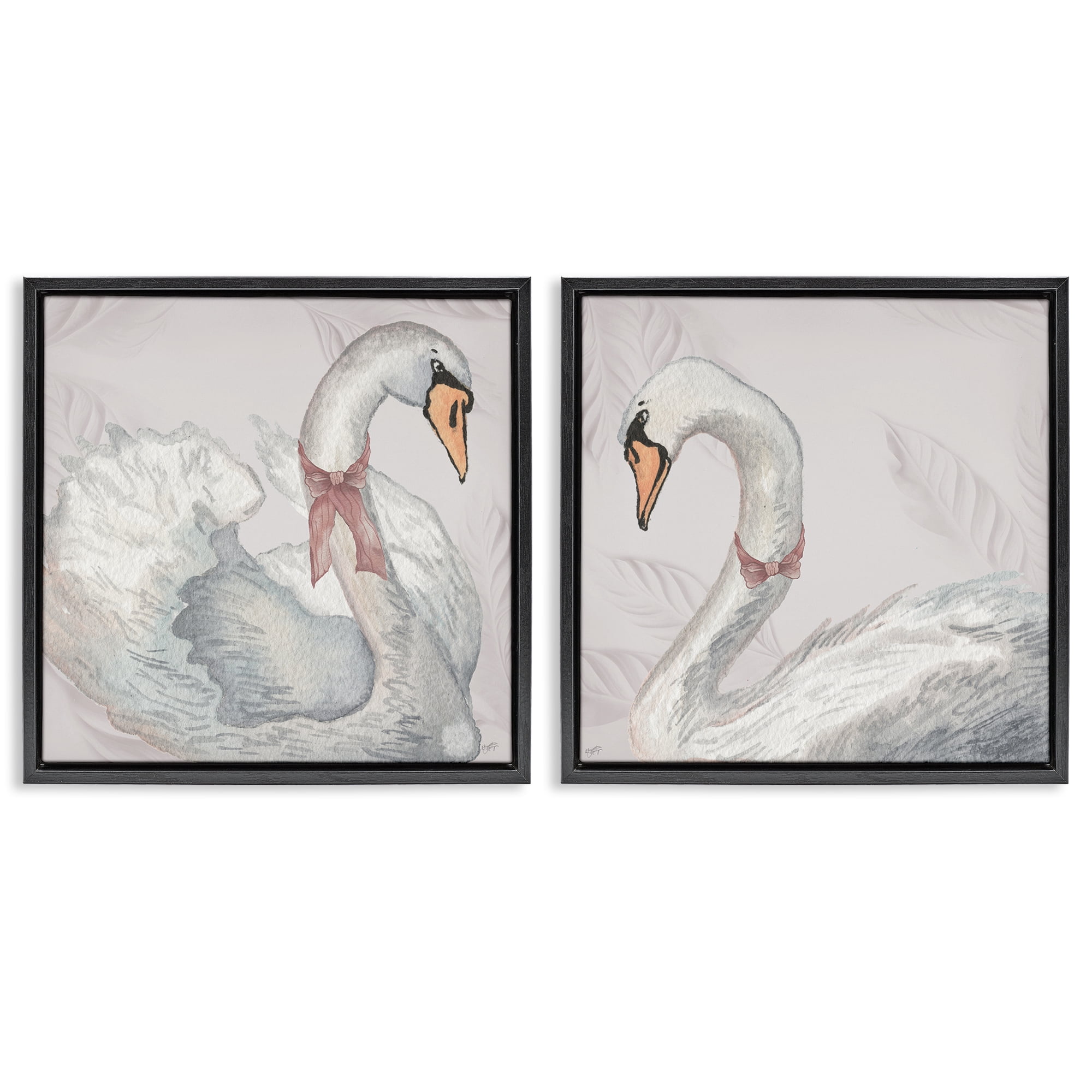 Stupell Industries Classic & Elegant Swans 2 Piece Black Framed Floater Canvas Set, design by Elizabeth Medley