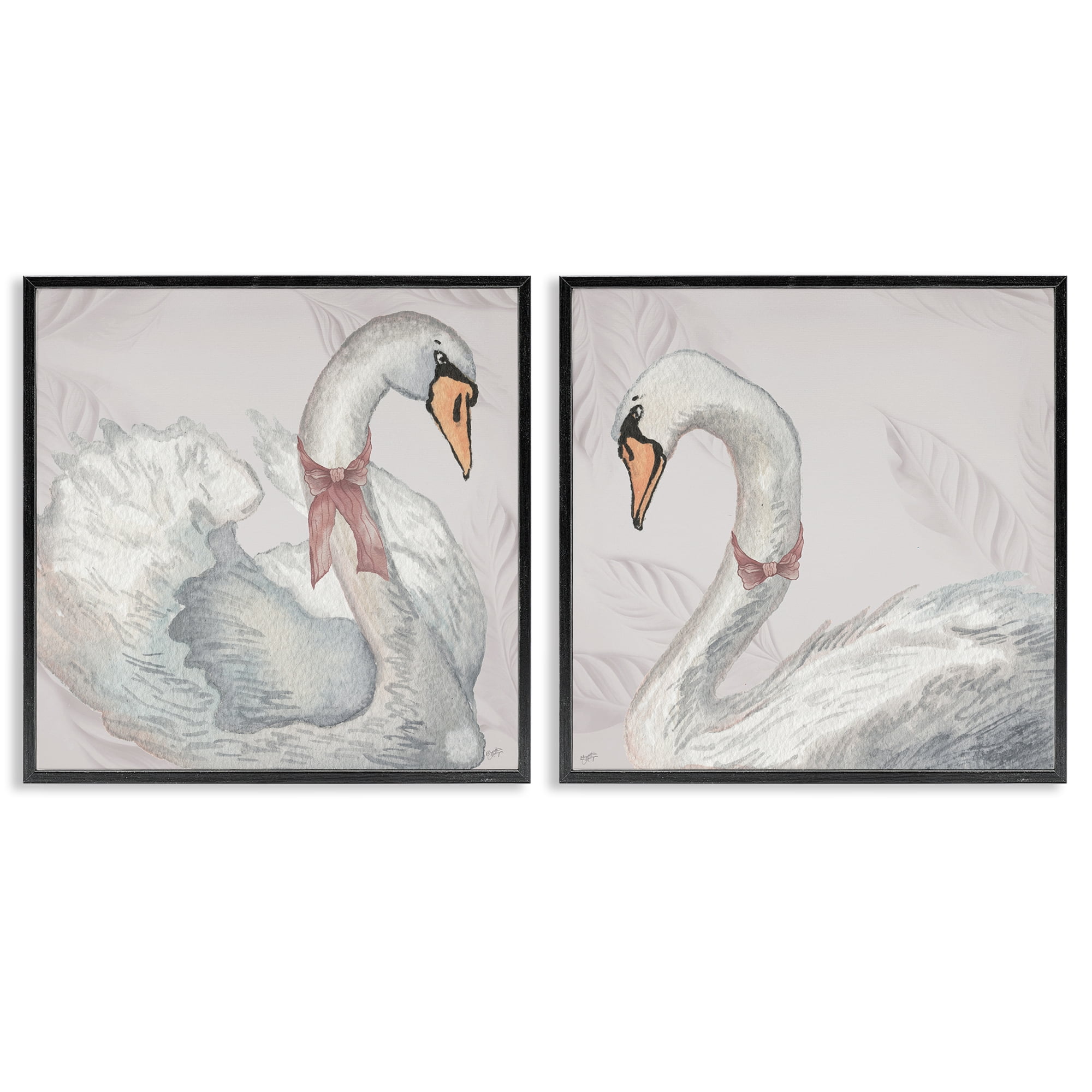 Stupell Industries Classic & Elegant Swans 2 Piece Black Framed Giclee Art Set, design by Elizabeth Medley
