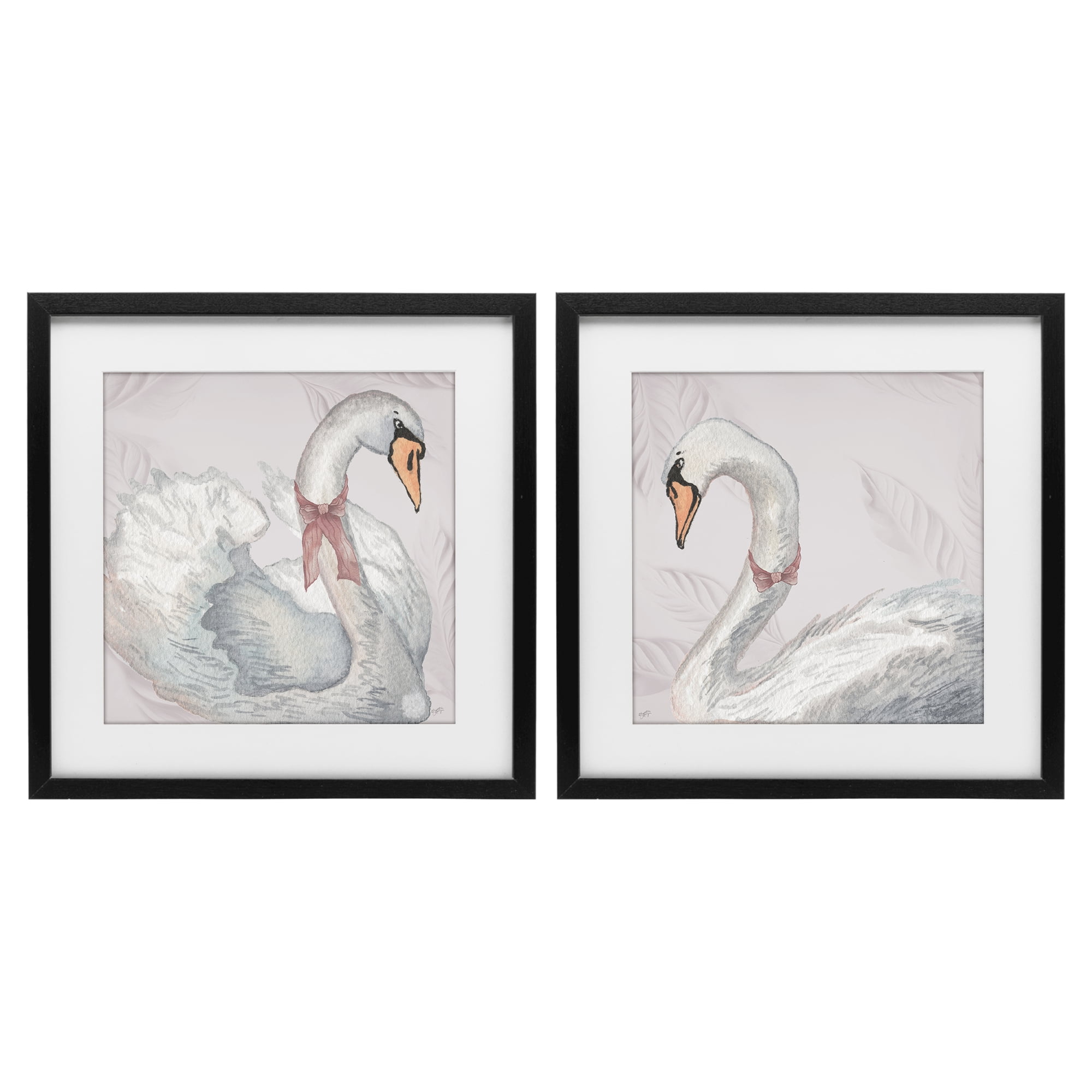 Stupell Industries Classic & Elegant Swans 2 Piece Black Framed Print Under Glass Set, design by Elizabeth Medley