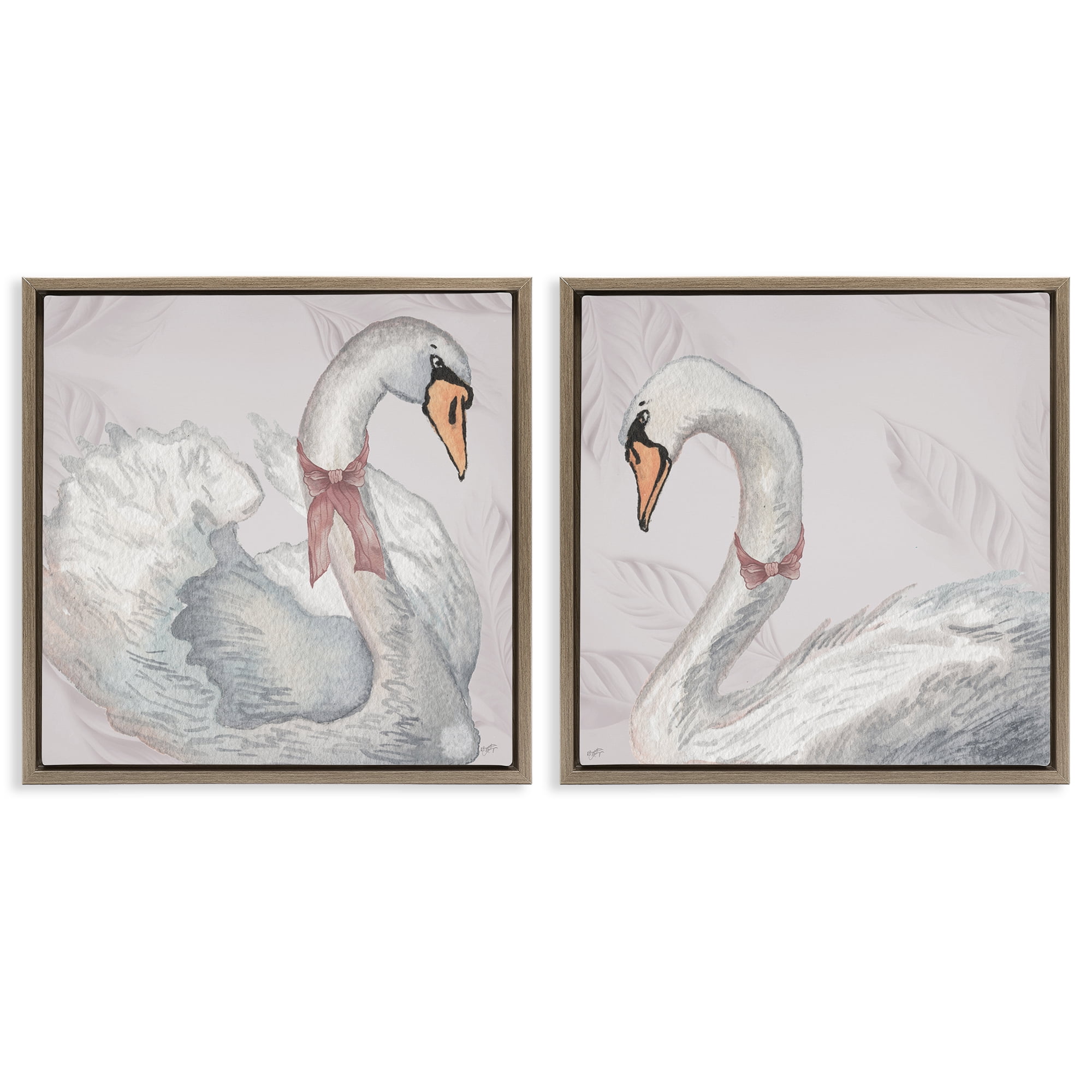 Stupell Industries Classic & Elegant Swans 2 Piece Brown Framed Floater Canvas Set, design by Elizabeth Medley