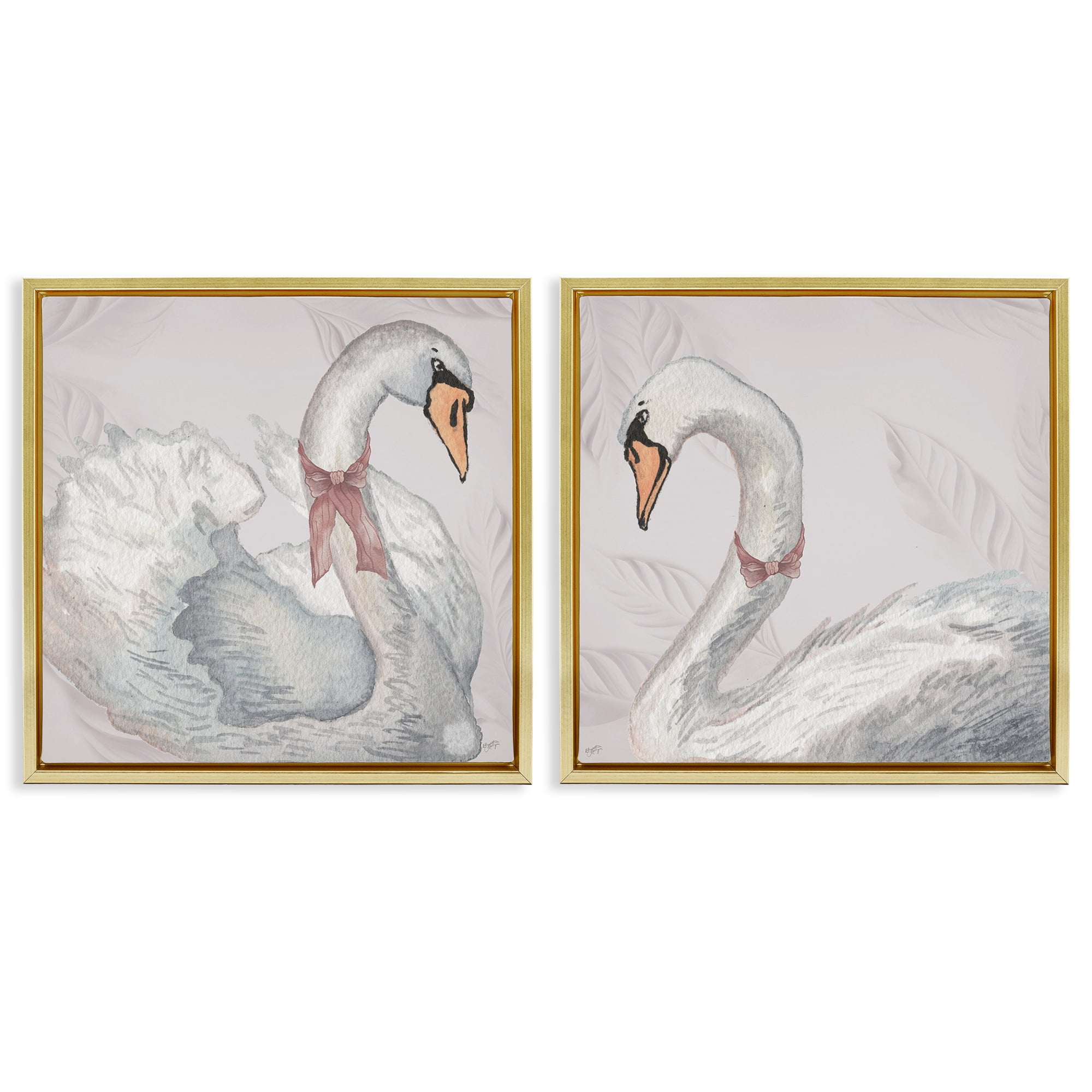 Stupell Industries Classic & Elegant Swans 2 Piece Gold Framed Floater Canvas Set, design by Elizabeth Medley