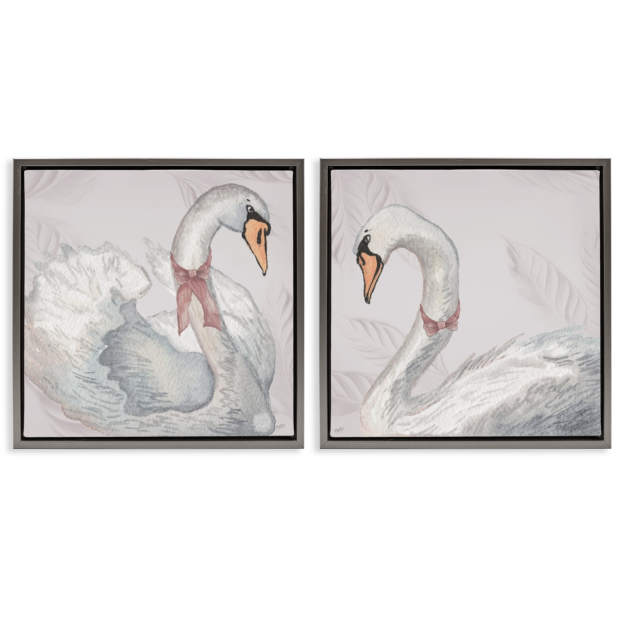 Stupell Industries Classic & Elegant Swans 2 Piece Gray Framed Floater Canvas Set, design by Elizabeth Medley
