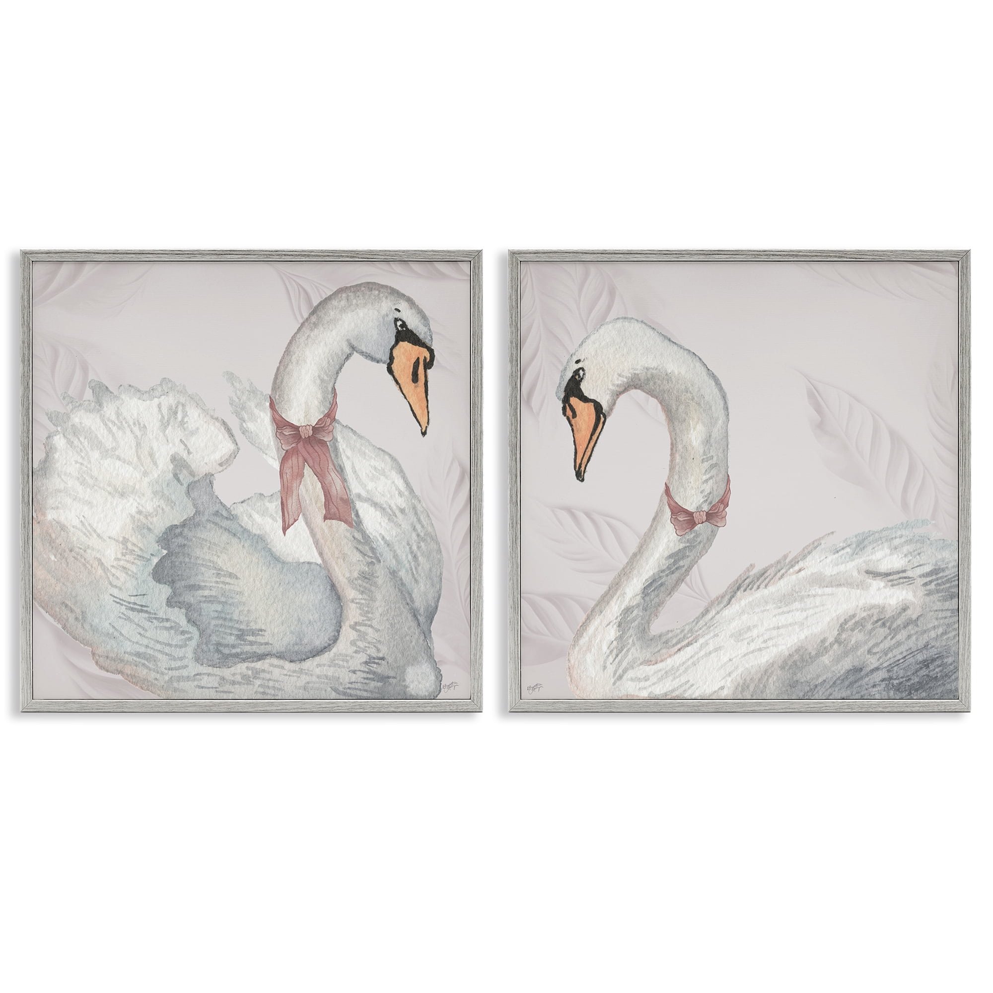 Stupell Industries Classic & Elegant Swans 2 Piece Gray Framed Giclee Art Set, design by Elizabeth Medley