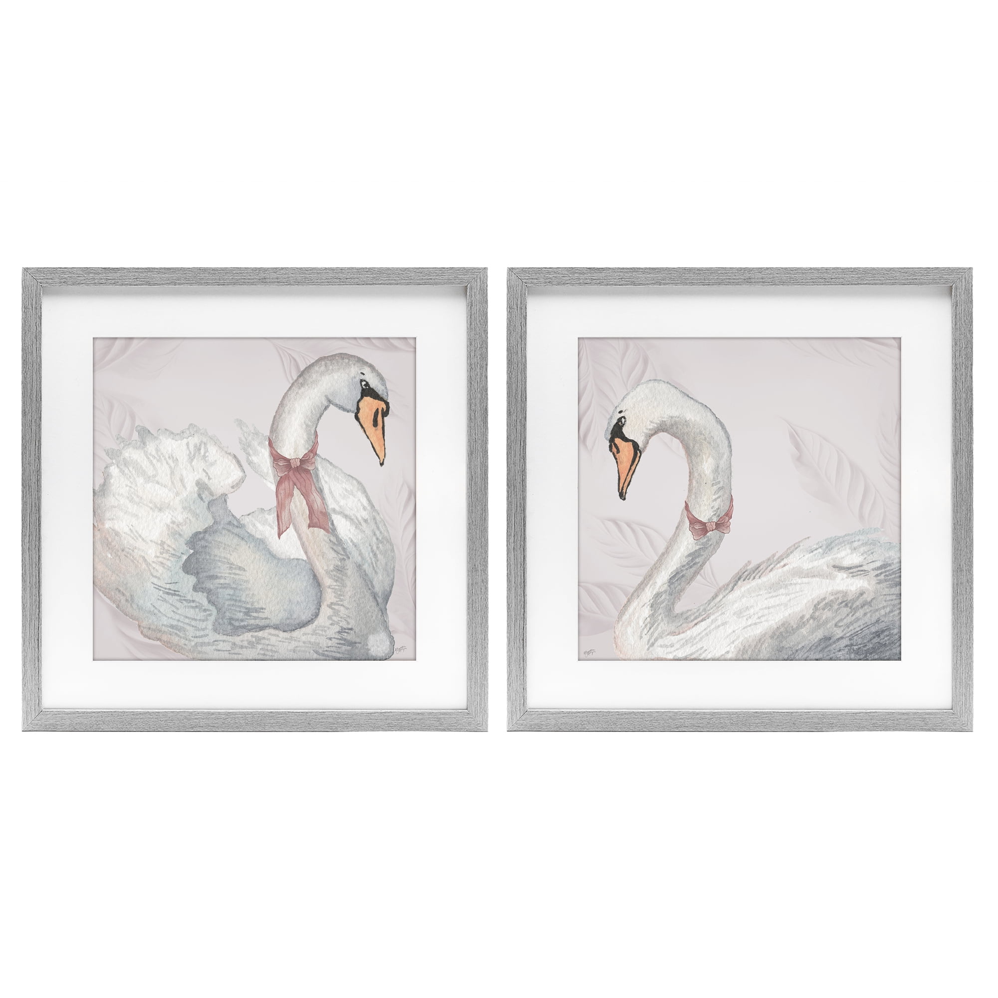 Stupell Industries Classic & Elegant Swans 2 Piece Gray Framed Print Under Glass Set, design by Elizabeth Medley