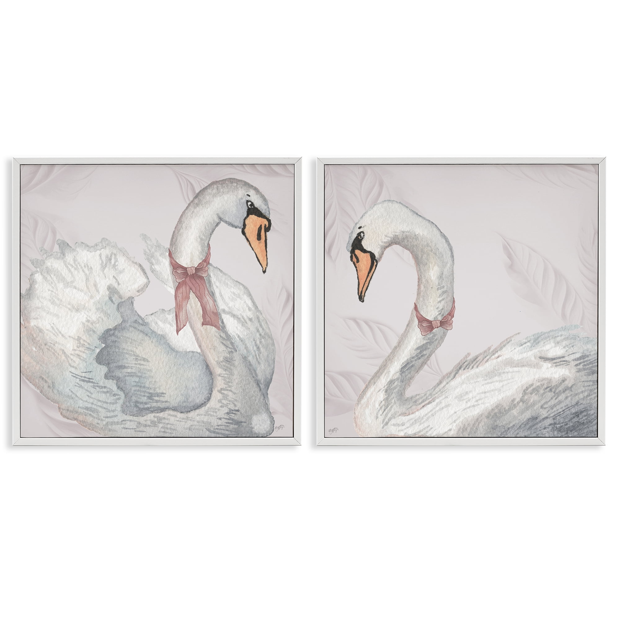 Stupell Industries Classic & Elegant Swans 2 Piece White Framed Giclee Art Set, design by Elizabeth Medley