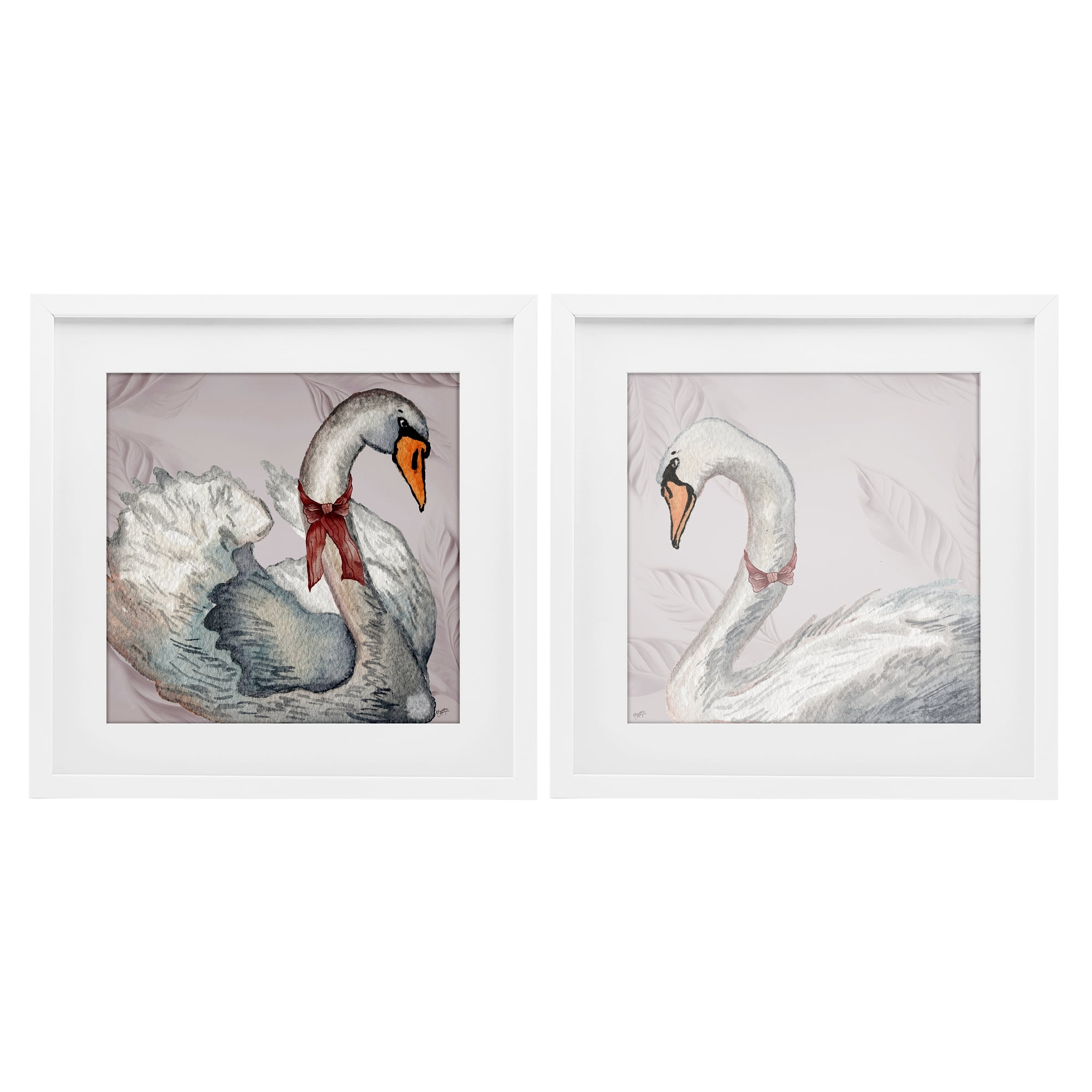 Stupell Industries Classic & Elegant Swans 2 Piece White Framed Print Under Glass Set, design by Elizabeth Medley