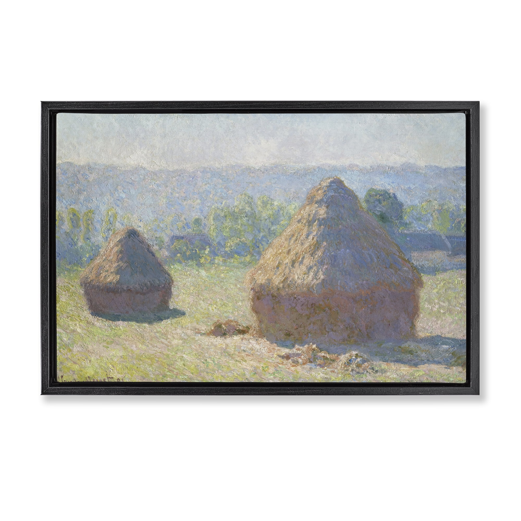 Stupell Industries Classic End Of Summer Haystacks Landscape & Nature Painting Black Floater Framed Canvas Art Print Wall Art, 25 x 17