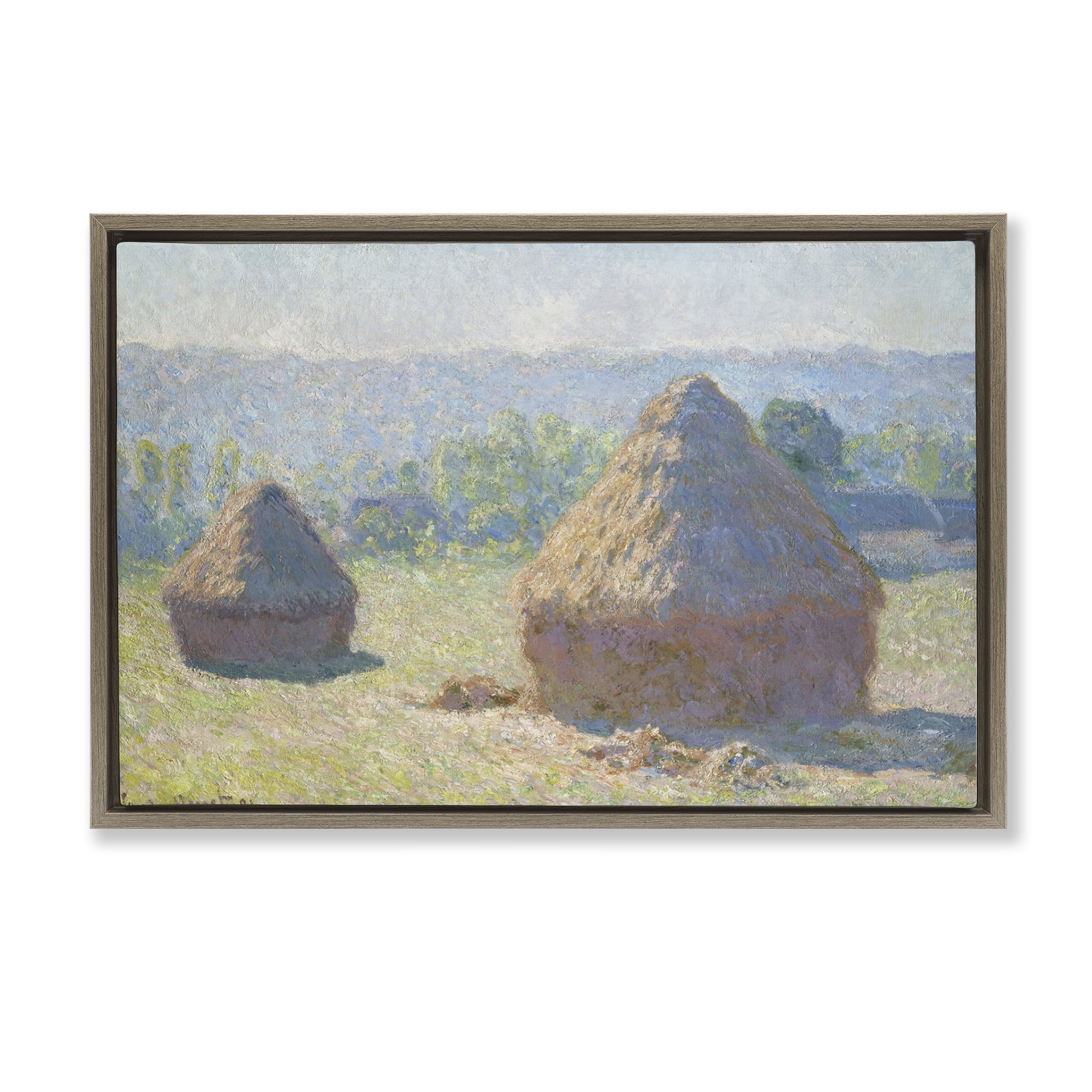 Stupell Industries Classic End Of Summer Haystacks Landscape & Nature Painting Brown Floater Framed Canvas Art Print Wall Art, 25 x 17
