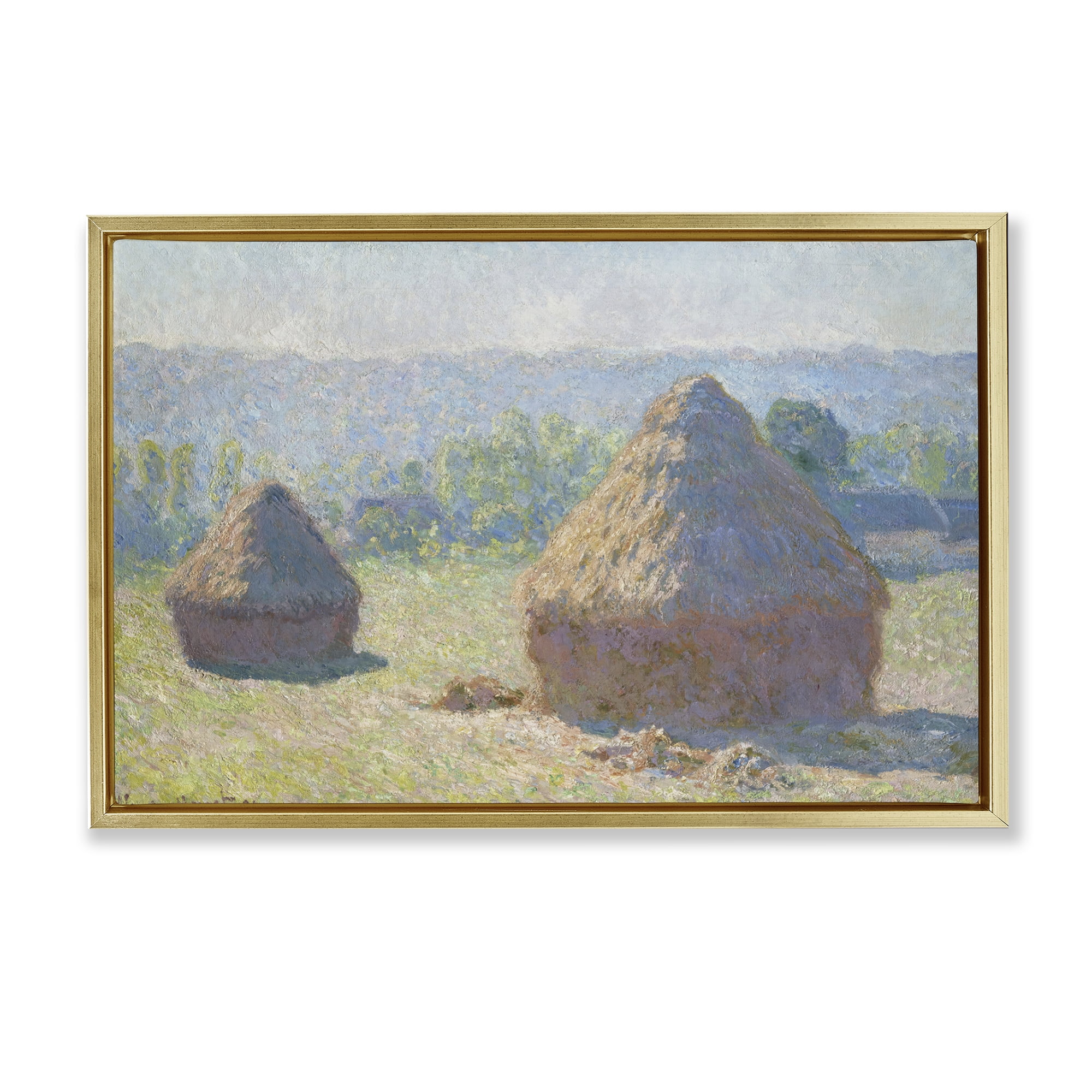 Stupell Industries Classic End Of Summer Haystacks Landscape & Nature Painting Gold Floater Framed Canvas Art Print Wall Art, 25 x 17