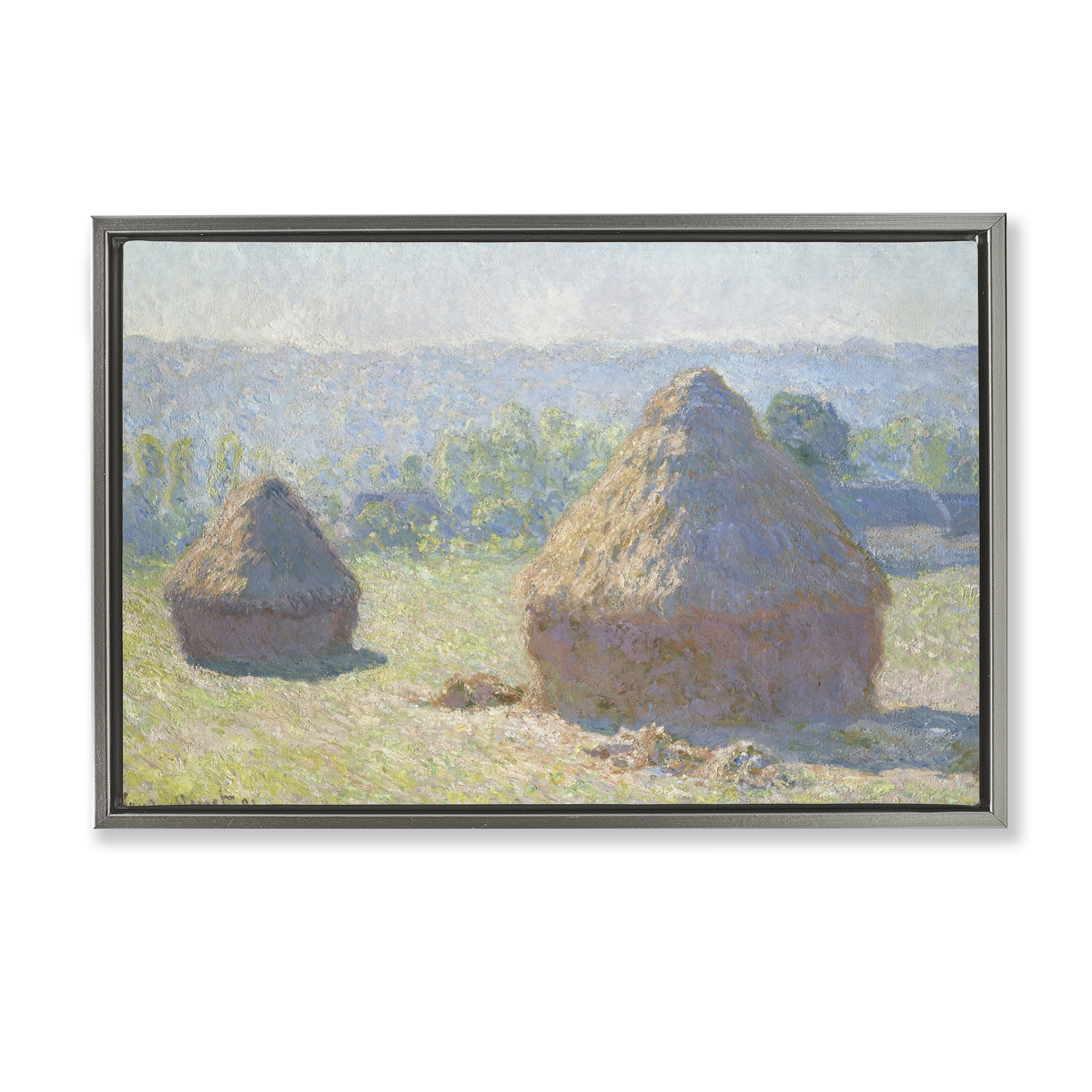 Stupell Industries Classic End Of Summer Haystacks Landscape & Nature Painting Gray Floater Framed Canvas Art Print Wall Art, 31 x 21