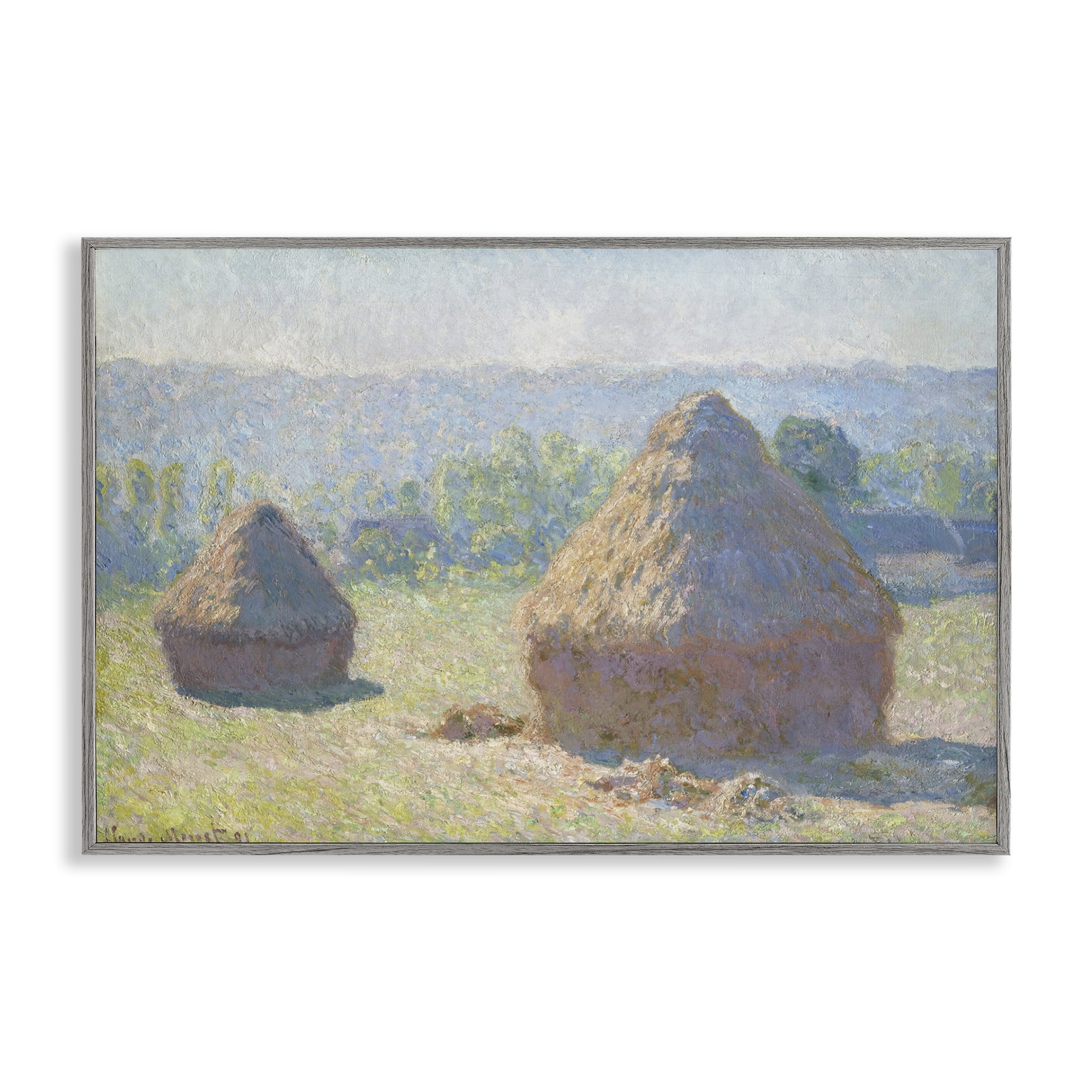 Stupell Industries Classic End Of Summer Haystacks Landscape & Nature Painting Gray Framed Art Print Wall Art, 24 x 16