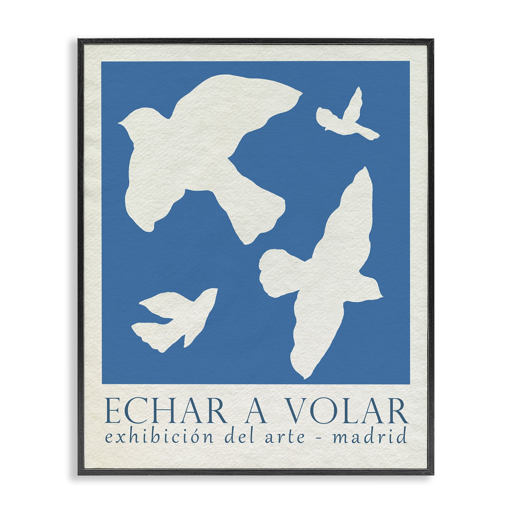 Stupell Industries Classic Exhibition Blue Birds Typography Painting Black Framed Art Print Wall Art, 24 x 30
