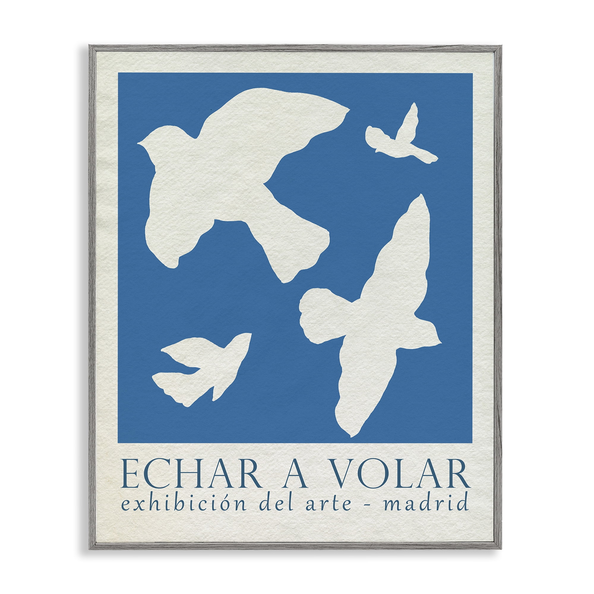 Stupell Industries Classic Exhibition Blue Birds Typography Painting Gray Framed Art Print Wall Art, 16 x 20