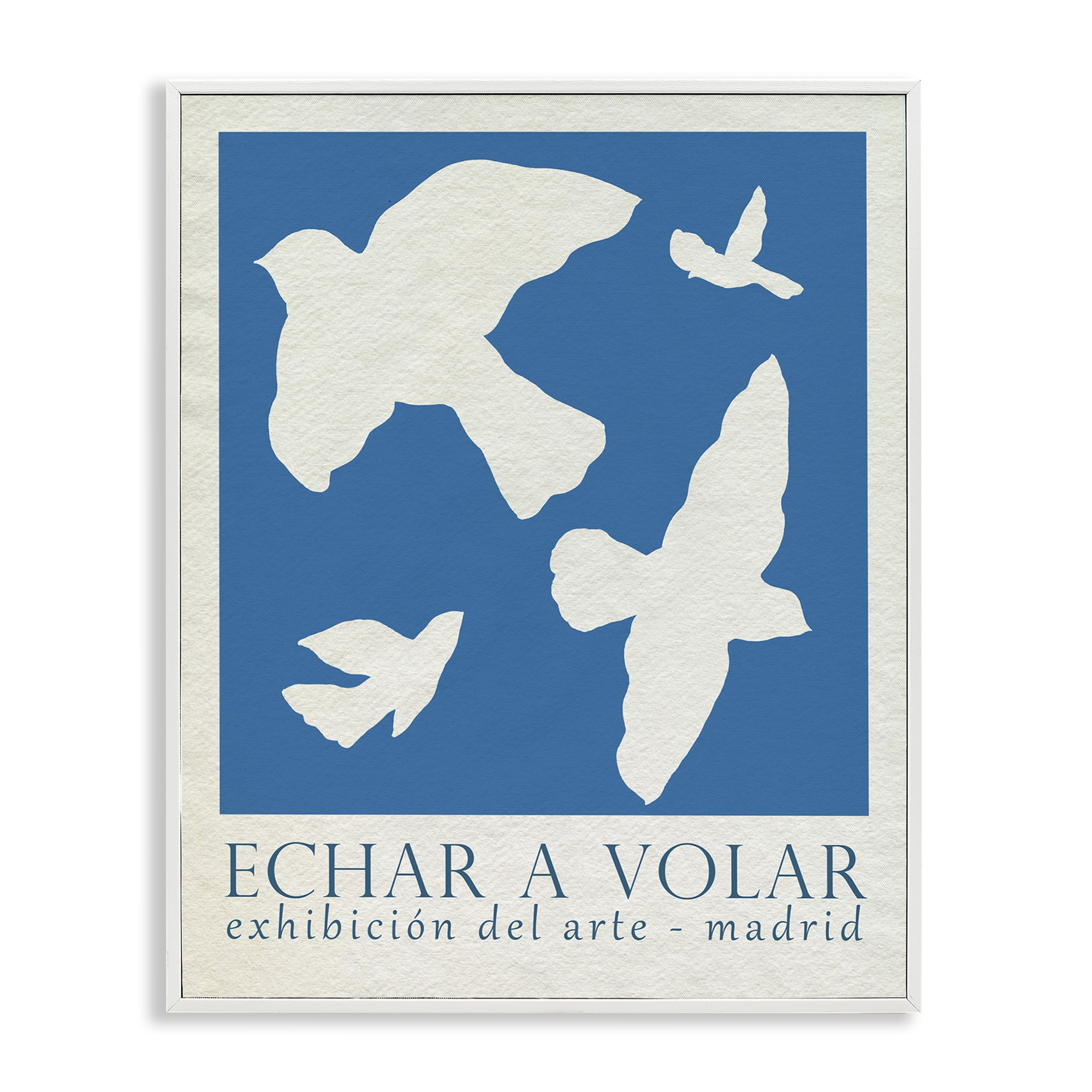 Stupell Industries Classic Exhibition Blue Birds Typography Painting White Framed Art Print Wall Art, 11 x 14