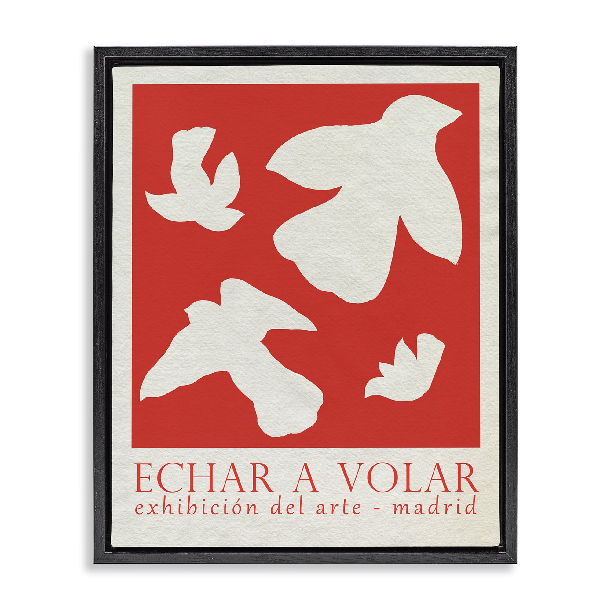Stupell Industries Classic Exhibition Red Birds Typography Painting Black Floater Framed Canvas Art Print Wall Art, 17 x 21