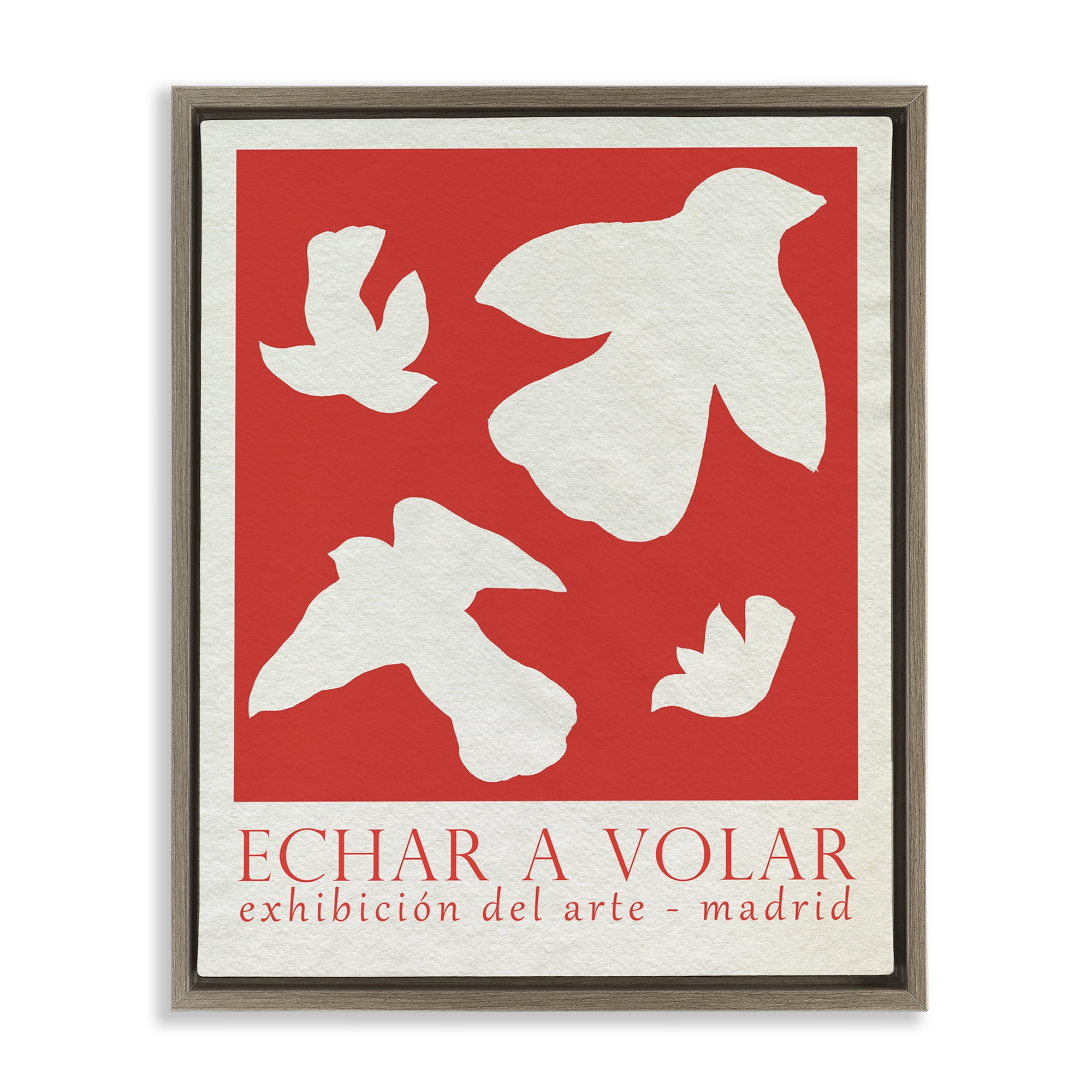Stupell Industries Classic Exhibition Red Birds Typography Painting Brown Floater Framed Canvas Art Print Wall Art, 25 x 31