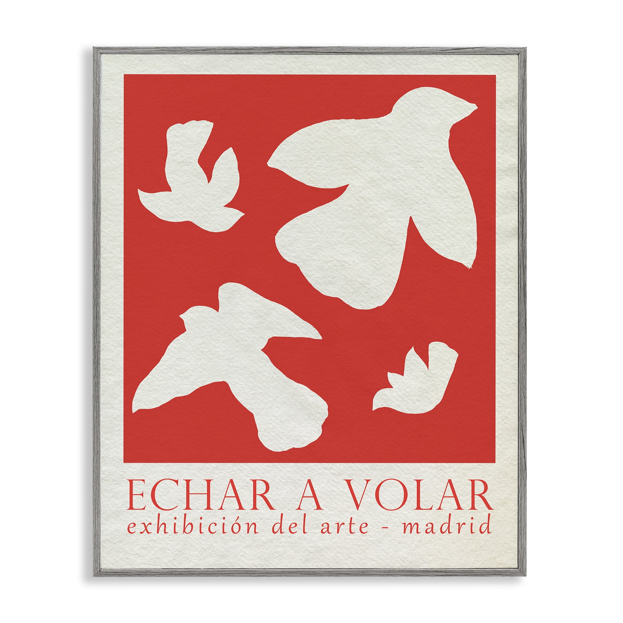Stupell Industries Classic Exhibition Red Birds Typography Painting Gray Framed Art Print Wall Art, 24 x 30