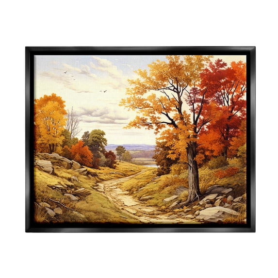 Stupell Industries Classic Fall Foliage Path Landscape Painting Black Floater Framed Canvas Art Print Wall Art, 31 x 25