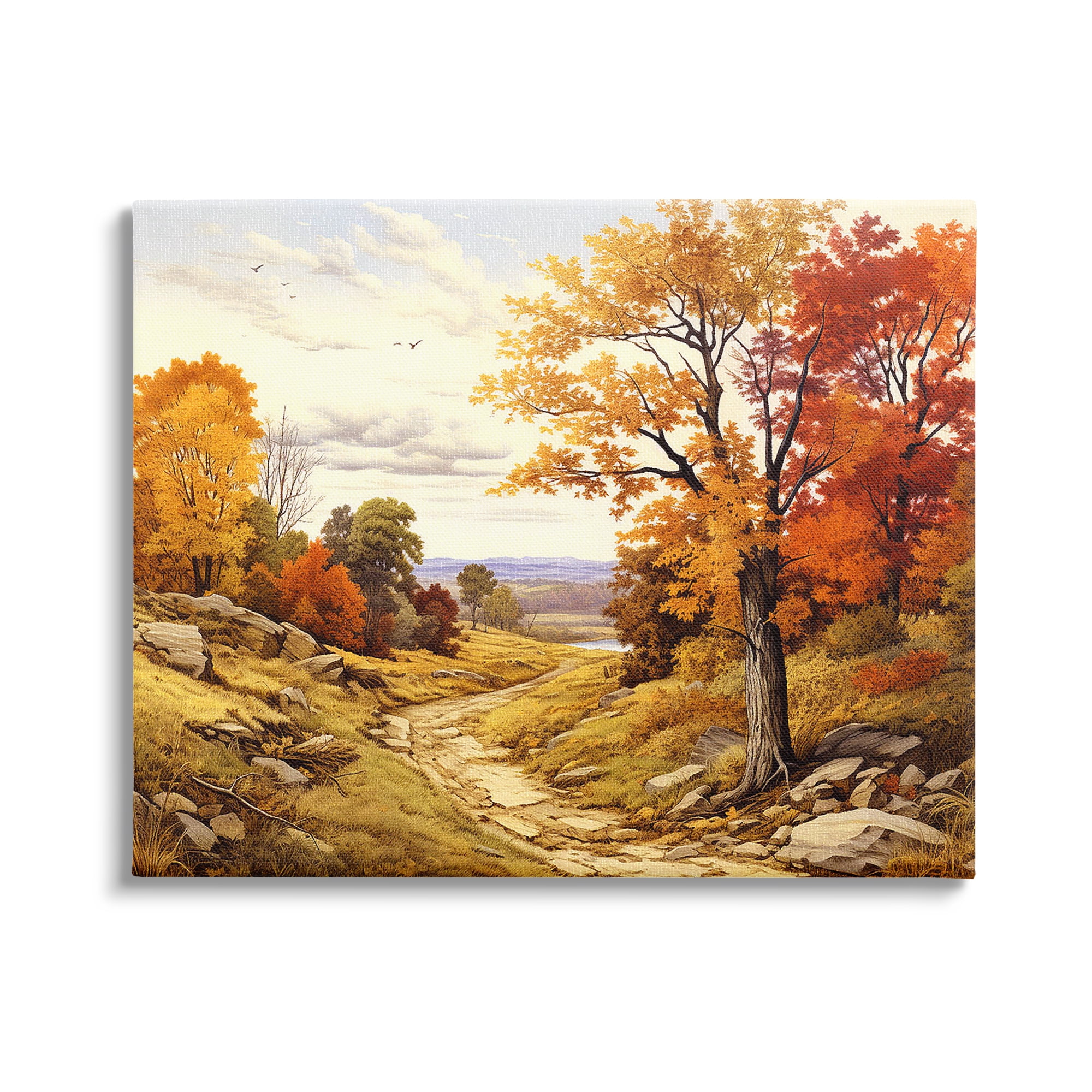 Classic Fall Foliage Path Landscape Canvas Art in Warm Autumn Colors