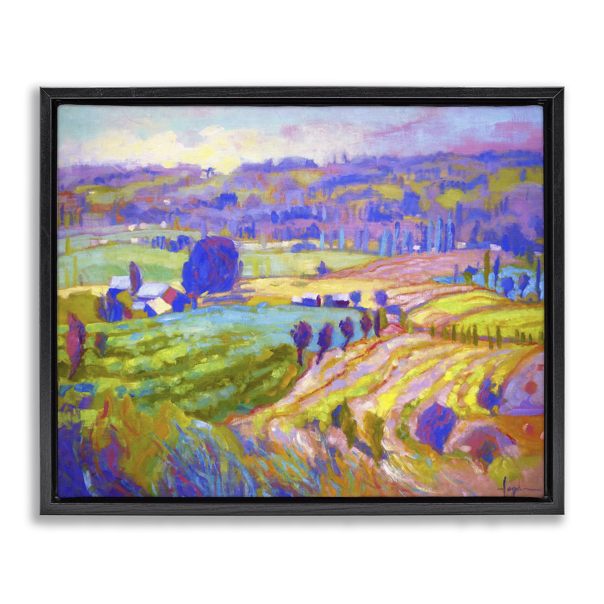 Stupell Industries Classic Farm Purple Accents Landscape & Nature Painting Black Floater Framed Canvas Art Print Wall Art, 21 x 17