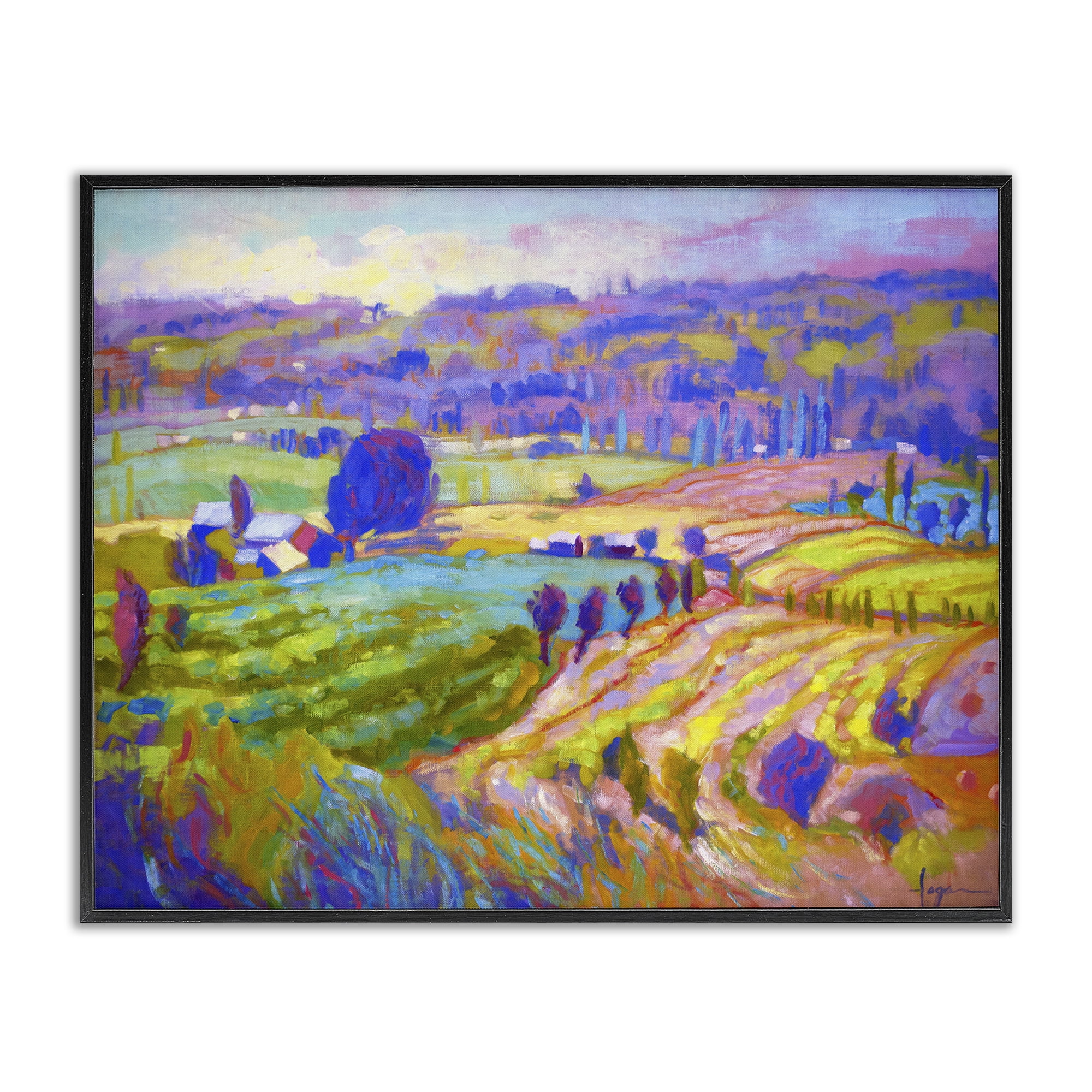 Stupell Industries Classic Farm Purple Accents Landscape & Nature Painting Black Framed Art Print Wall Art, 30 x 24