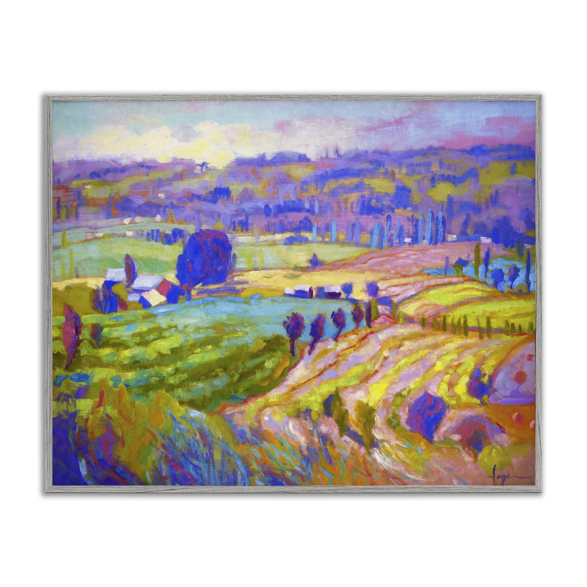 Stupell Industries Classic Farm Purple Accents Landscape & Nature Painting Gray Framed Art Print Wall Art, 14 x 11