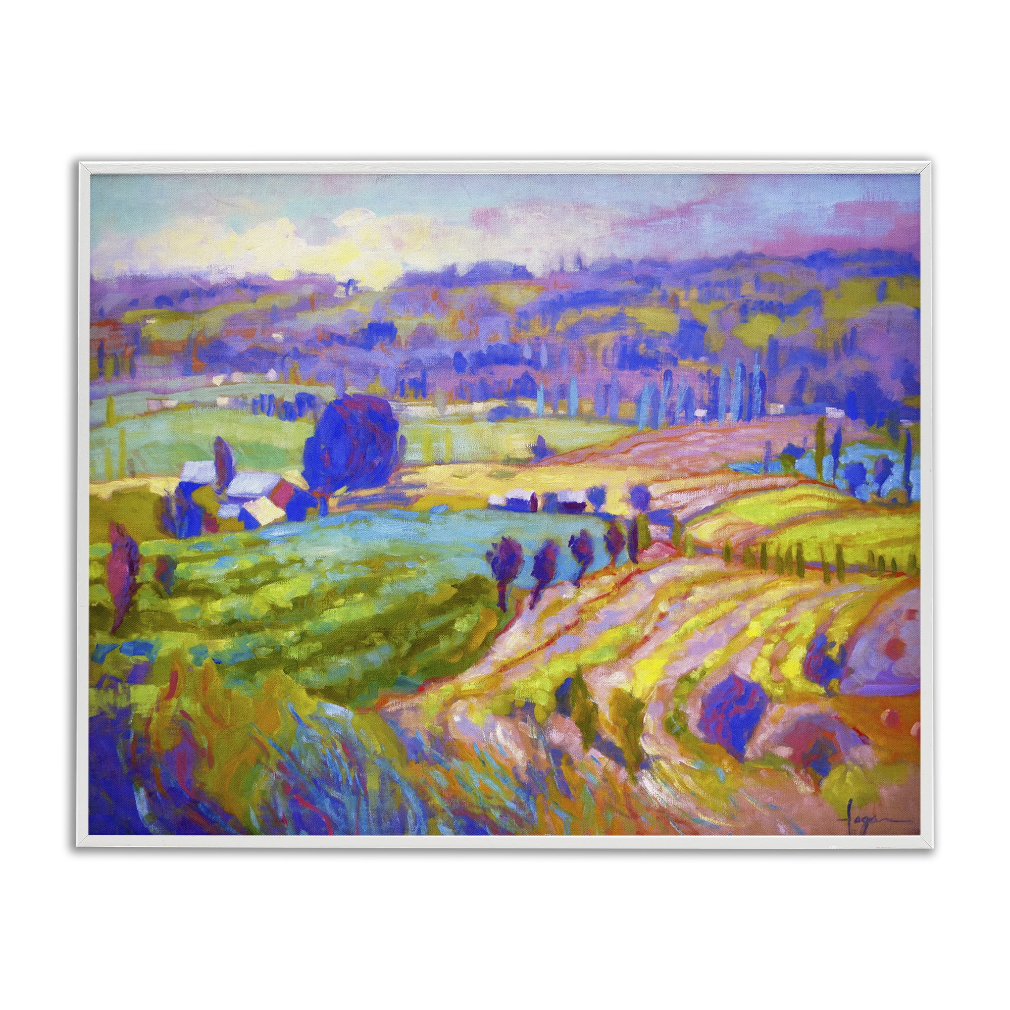 Stupell Industries Classic Farm Purple Accents Landscape & Nature Painting White Framed Art Print Wall Art, 30 x 24