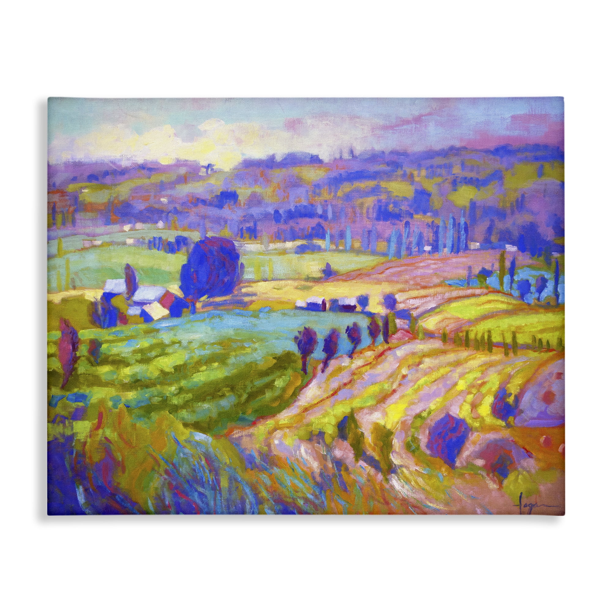 Stupell Industries Classic Farm Purple Accents Landscape & Nature Painting Wrapped Canvas Art Print Wall Art, 30 x 24