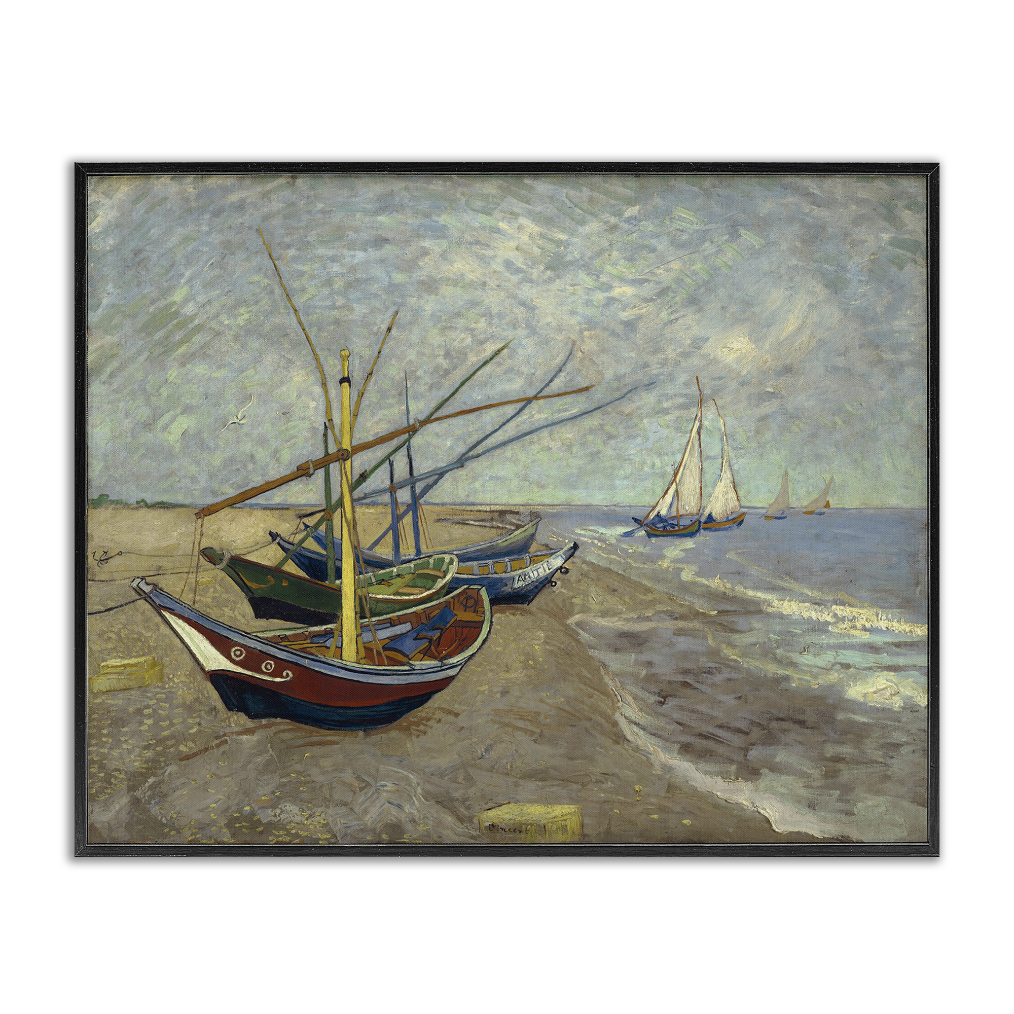 Stupell Industries Classic Fishing Boats on Beach Nautical & Beach Painting Black Framed Art Print Wall Art, 14 x 11