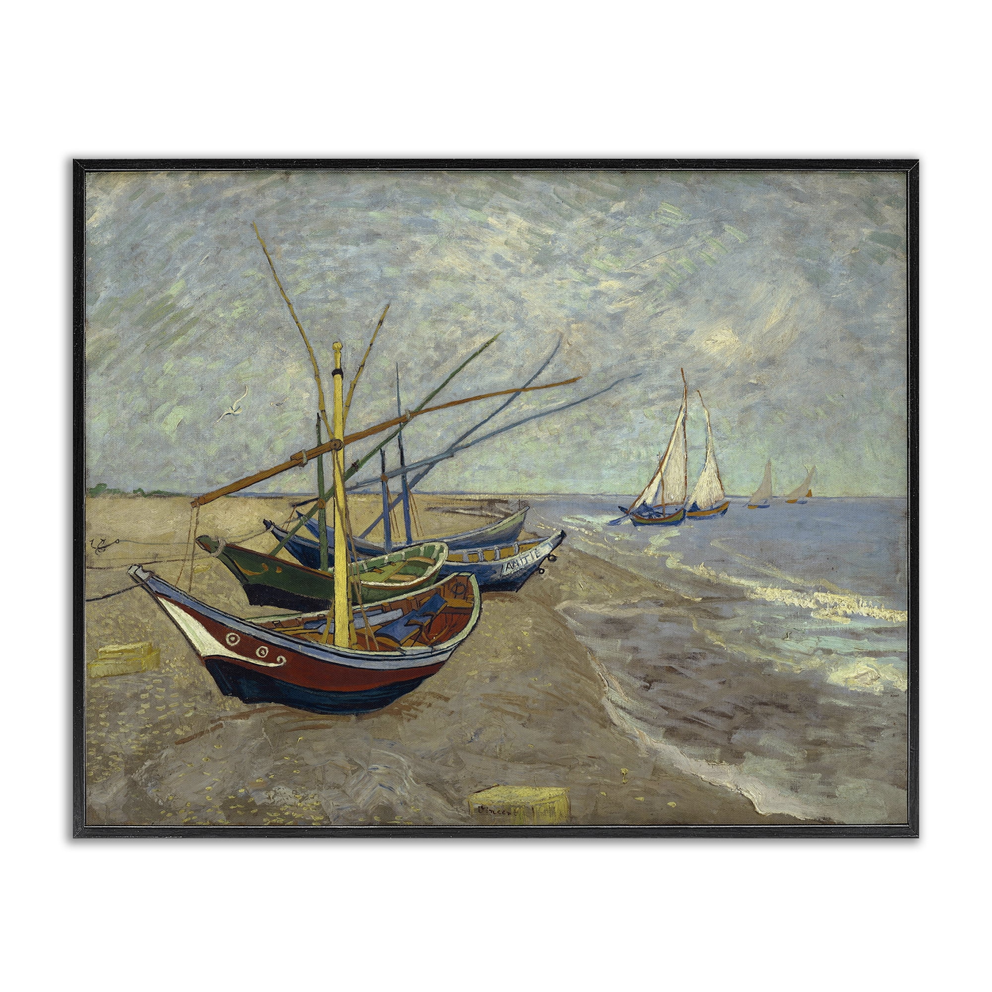Stupell Industries Classic Fishing Boats on Beach Nautical & Beach Painting Black Framed Art Print Wall Art, 20 x 16