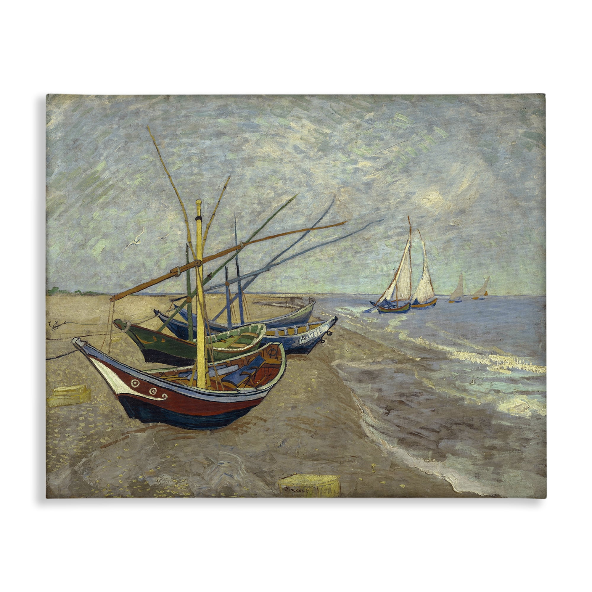 Stupell Industries Classic Fishing Boats on Beach Nautical & Beach Painting Wrapped Canvas Art Print Wall Art, 30 x 24