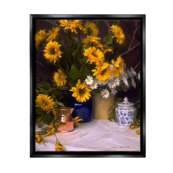 Stupell Industries Classic Floral Still Life Botanical & Floral Painting Black Floater Framed Canvas Art Print Wall Art, 17 x 21
