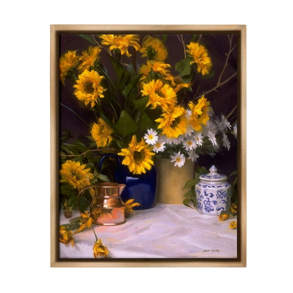 Stupell Industries Classic Floral Still Life Botanical & Floral Painting Brown Floater Framed Canvas Art Print Wall Art, 25 x 31