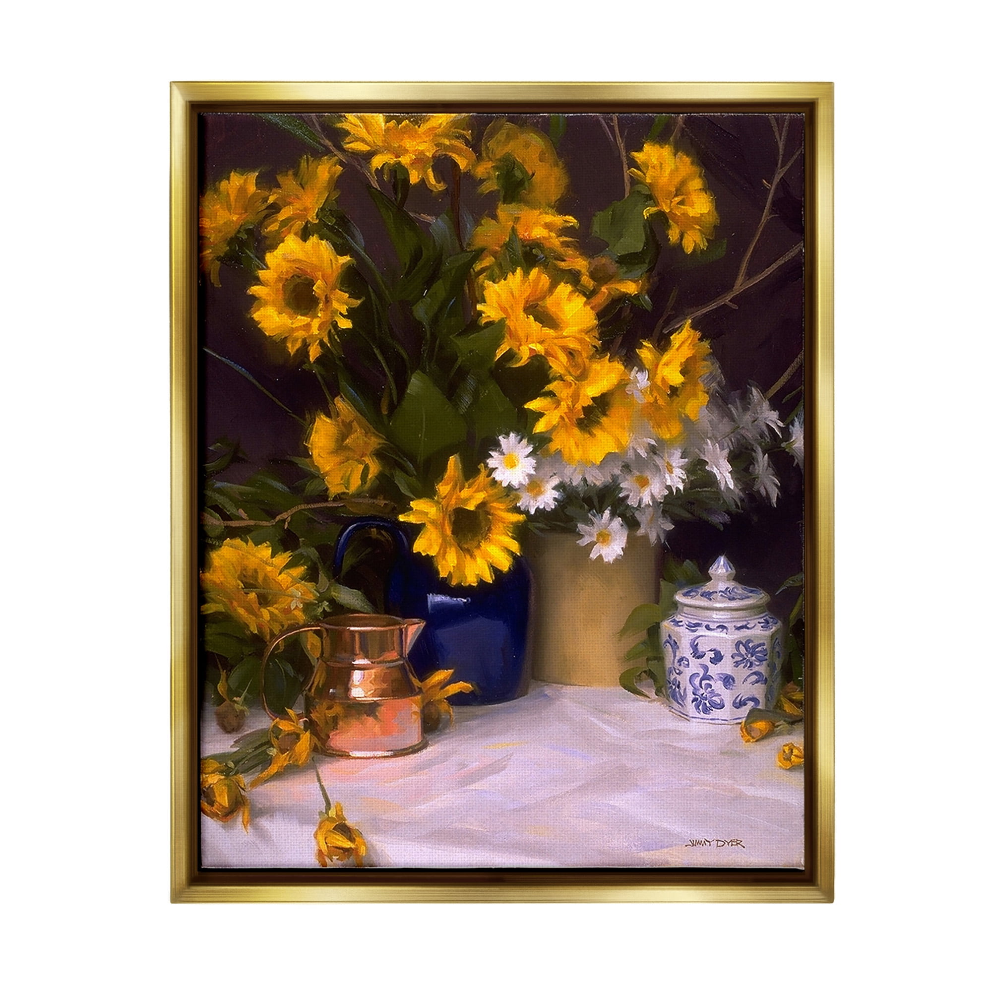 Stupell Industries Classic Floral Still Life Botanical & Floral Painting Gold Floater Framed Canvas Art Print Wall Art, 17 x 21