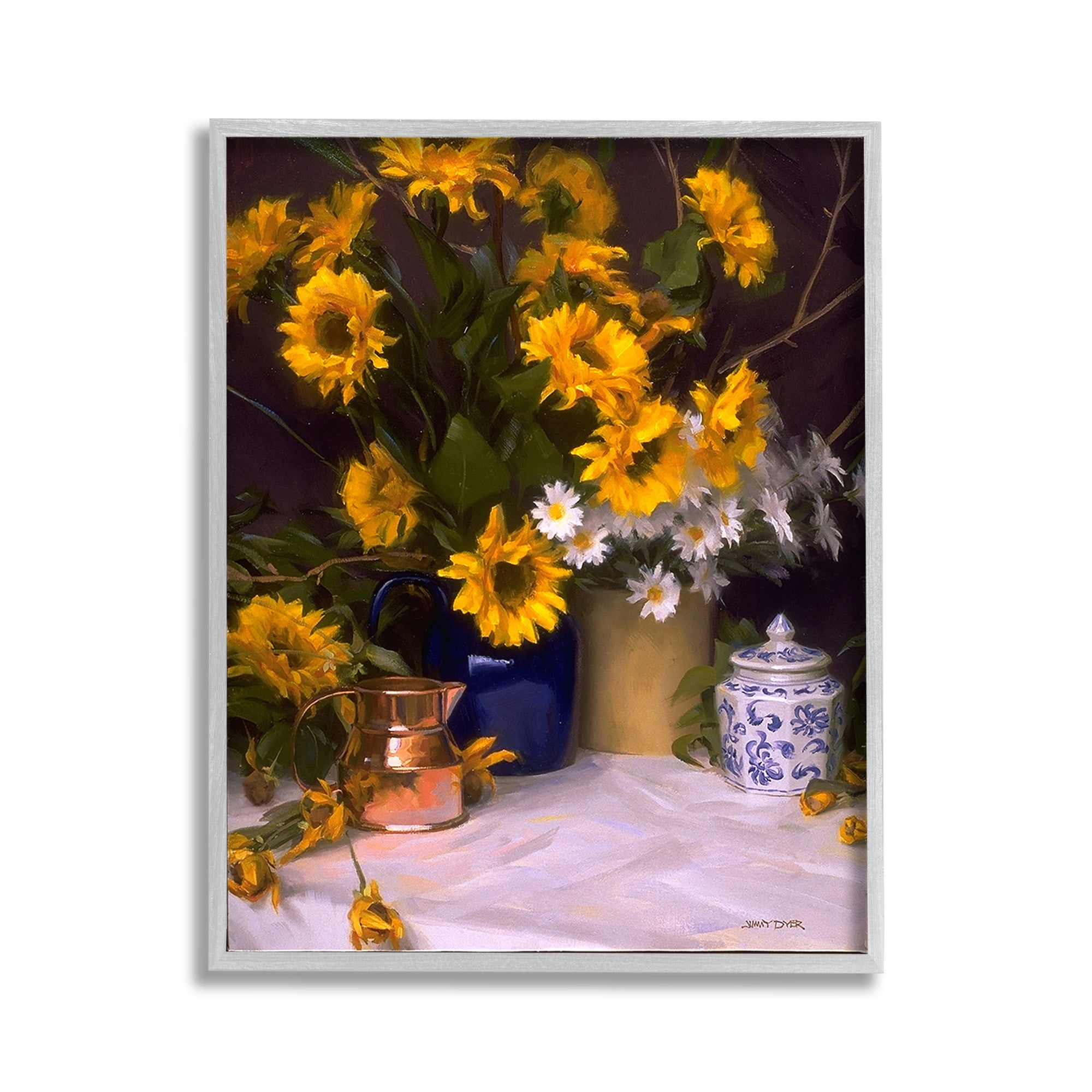 Stupell Industries Classic Floral Still Life Botanical & Floral Painting Gray Framed Art Print Wall Art, 11 x 14