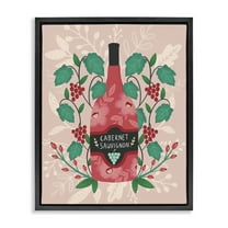 Stupell Industries Classic Floral Wine Bottle Food & Beverage Painting Black Floater Framed Canvas Art Print Wall Art, 17 x 21