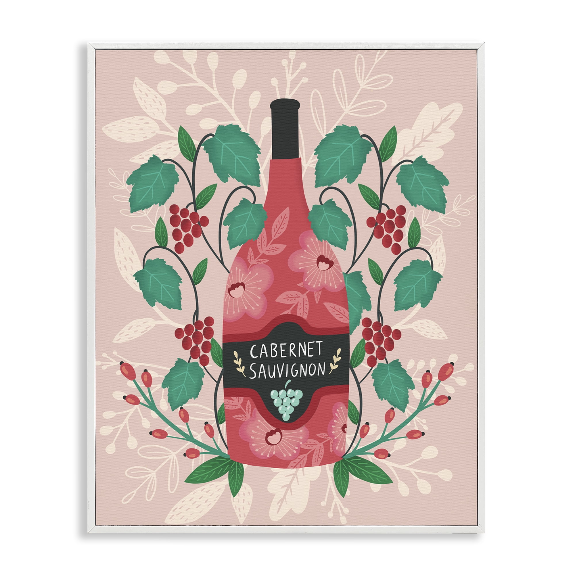 Stupell Industries Classic Floral Wine Bottle Food & Beverage Painting White Framed Art Print Wall Art, 11 x 14
