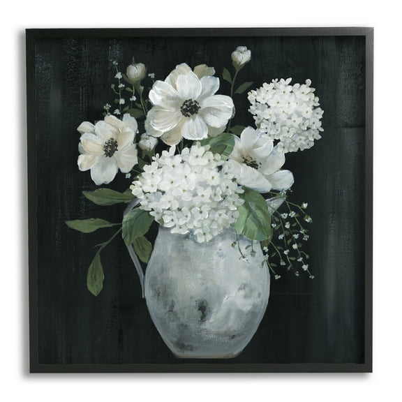 Stupell Industries Classic Flower Arrangement White Varied Hanging Petals Painting Black Framed Art Print Wall Art, Design by Nan