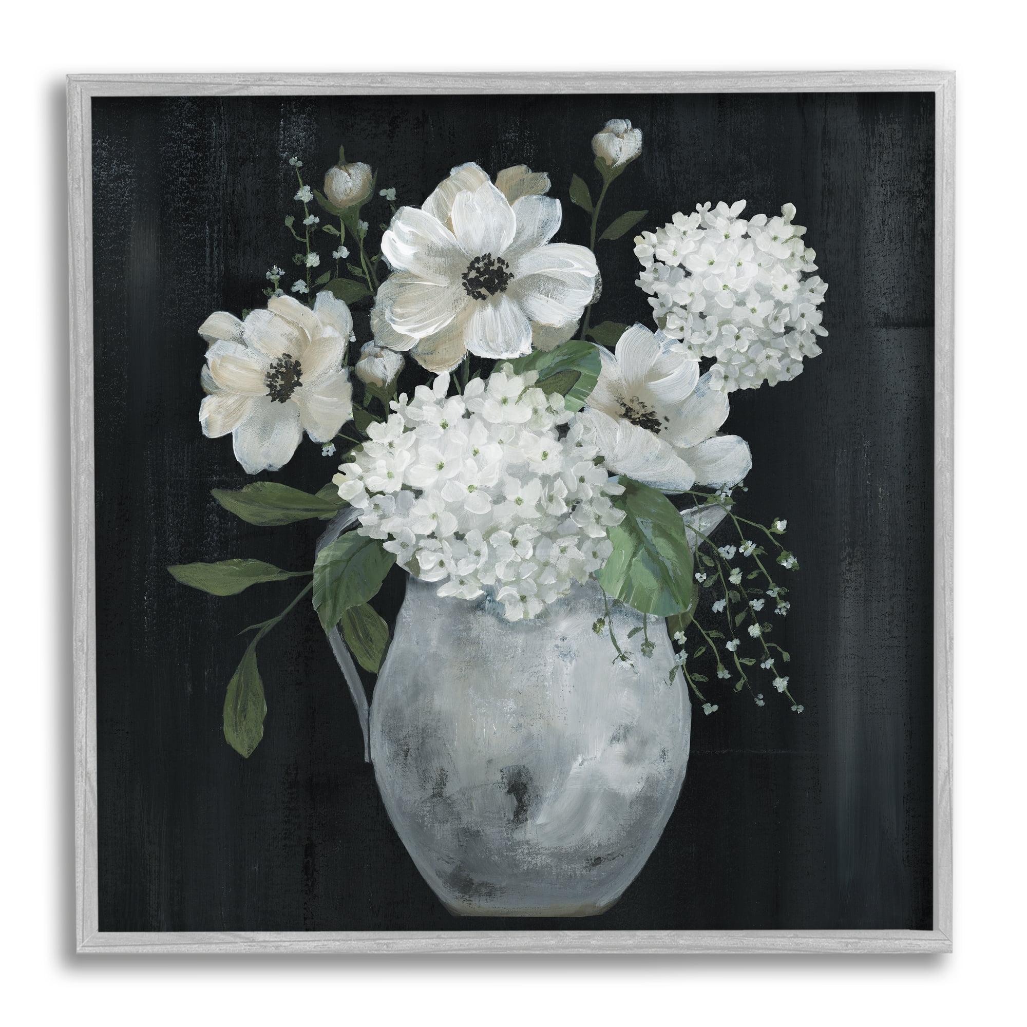 Stupell Industries Classic Flower Arrangement White Varied Hanging Petals Painting Gray Framed Art Print Wall Art, Design by Nan