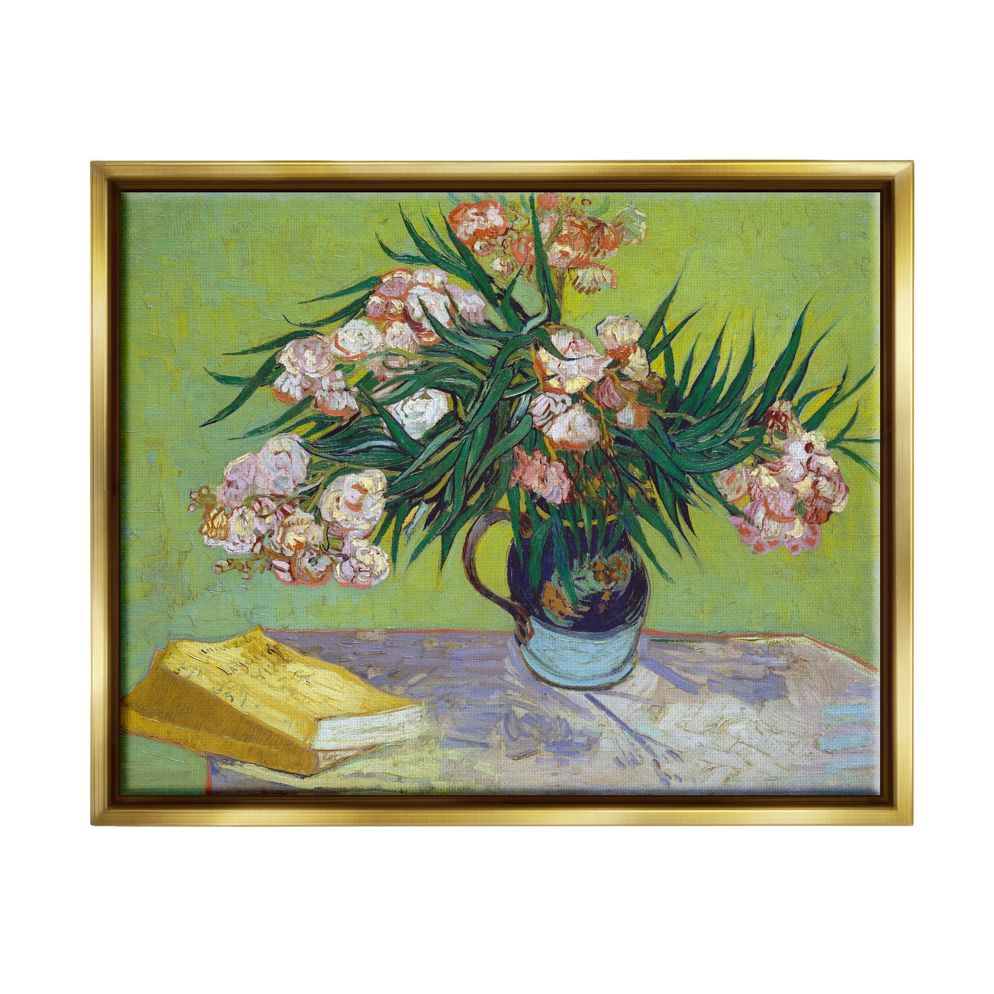 Stupell Industries Classic Flowers & Books Botanical & Floral Painting Gold Floater Framed Canvas Art Print Wall Art, 21 x 17