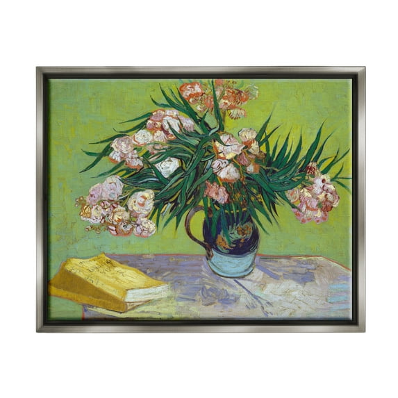 Stupell Industries Classic Flowers & Books Botanical & Floral Painting Gray Floater Framed Canvas Art Print Wall Art, 21 x 17