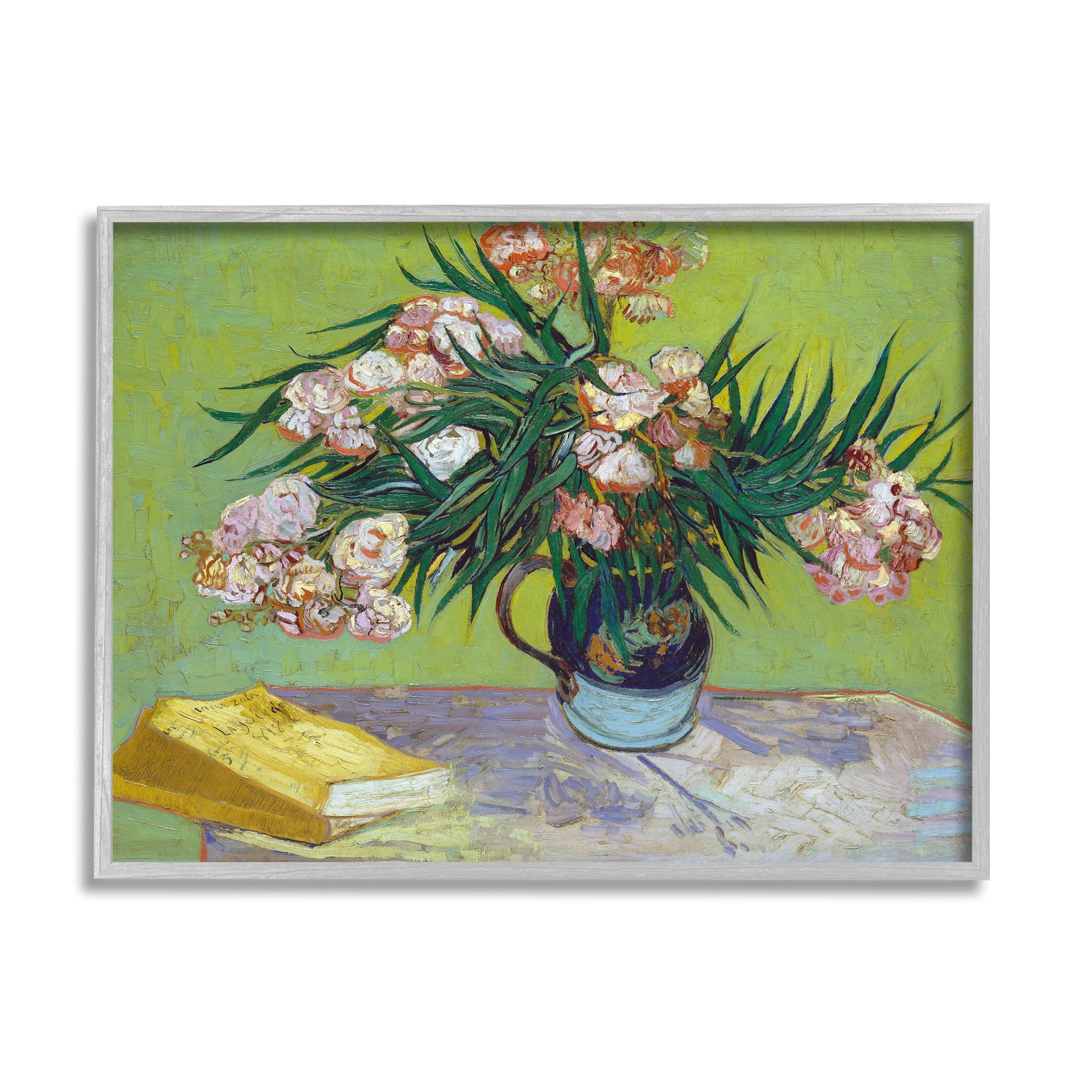 Stupell Industries Classic Flowers & Books Botanical & Floral Painting Gray Framed Art Print Wall Art, 20 x 16