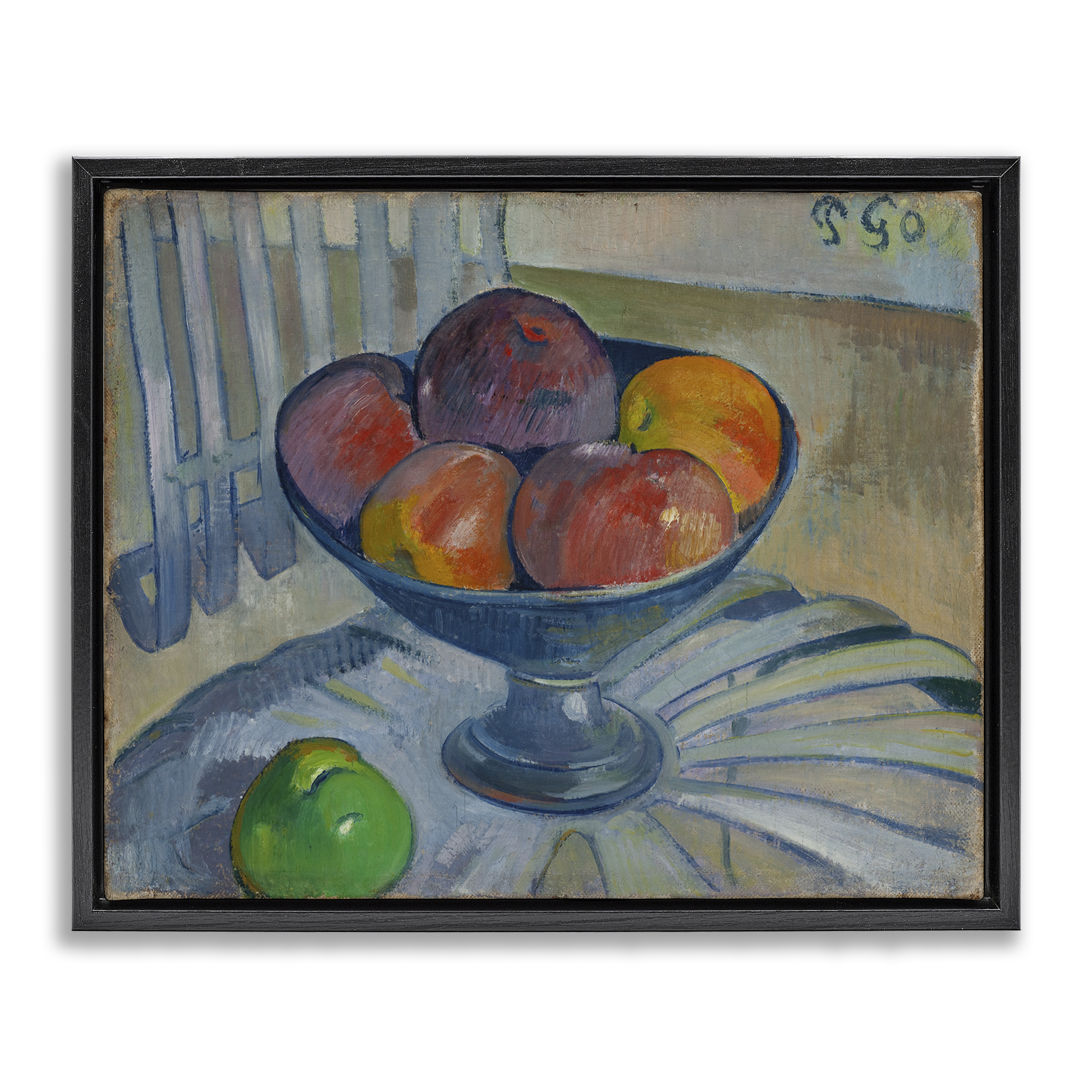 Stupell Industries Classic Fruit Dish on Garden Chair Food & Beverage Painting Black Floater Framed Canvas Art Print Wall Art, 31 x 25
