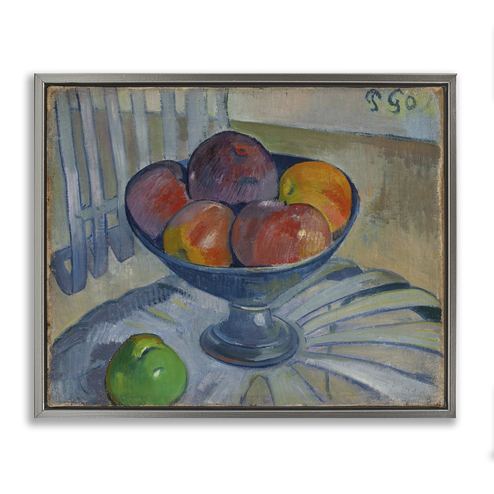 Stupell Industries Classic Fruit Dish on Garden Chair Food & Beverage Painting Gray Floater Framed Canvas Art Print Wall Art, 21 x 17