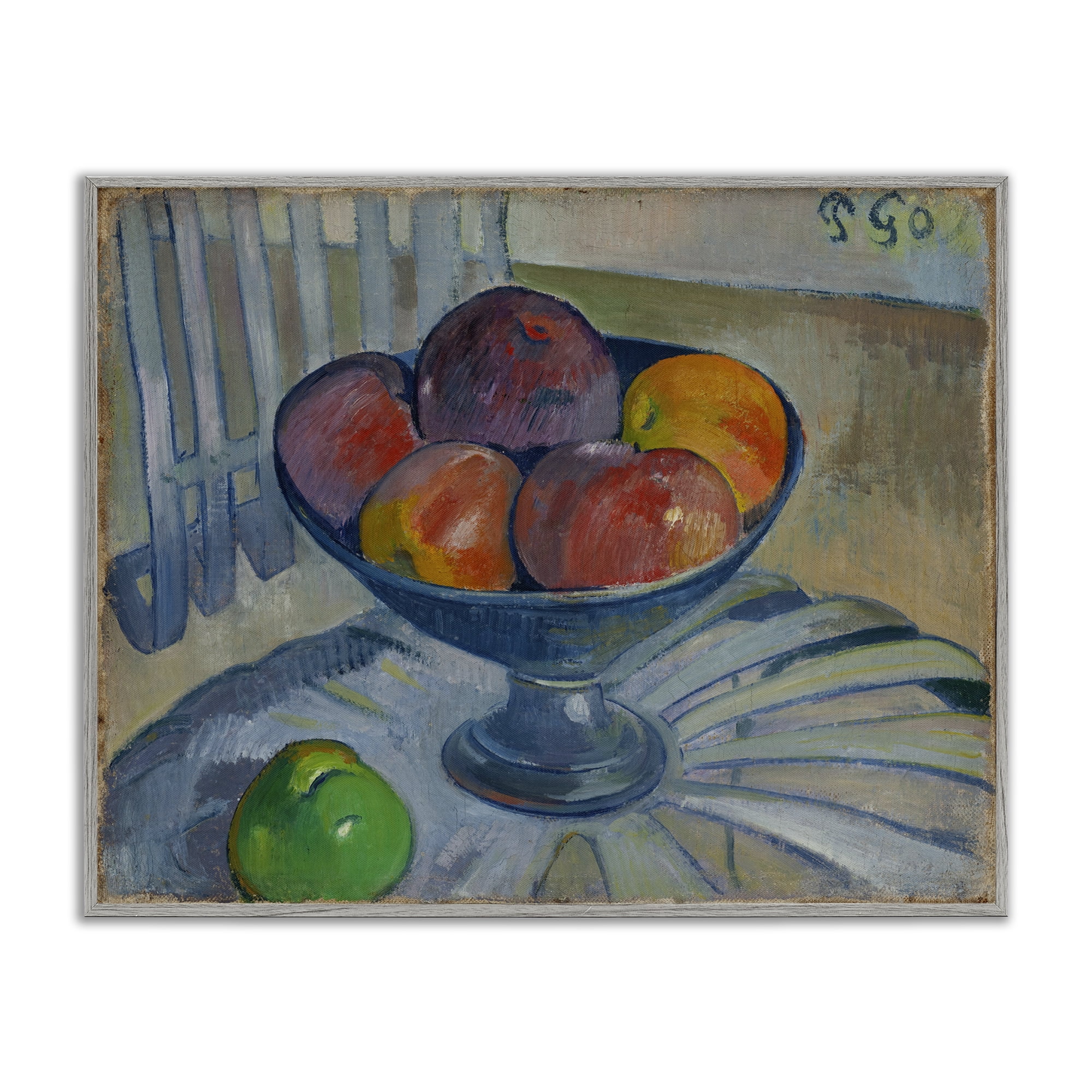 Stupell Industries Classic Fruit Dish on Garden Chair Food & Beverage Painting Gray Framed Art Print Wall Art, 30 x 24