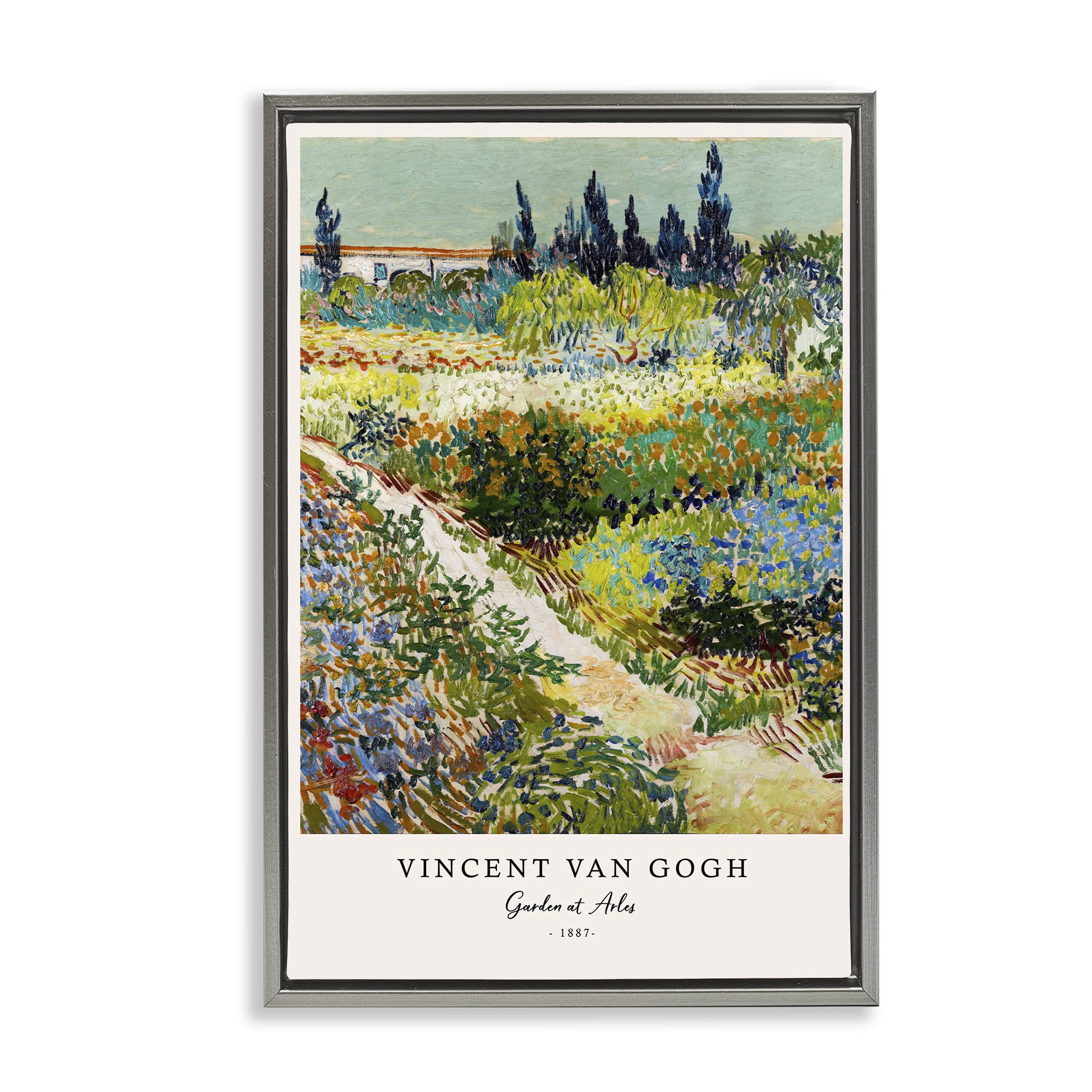 Stupell Industries Classic Garden At Arles Gray Framed Floater Canvas Wall Art, design by Vintage Hustle