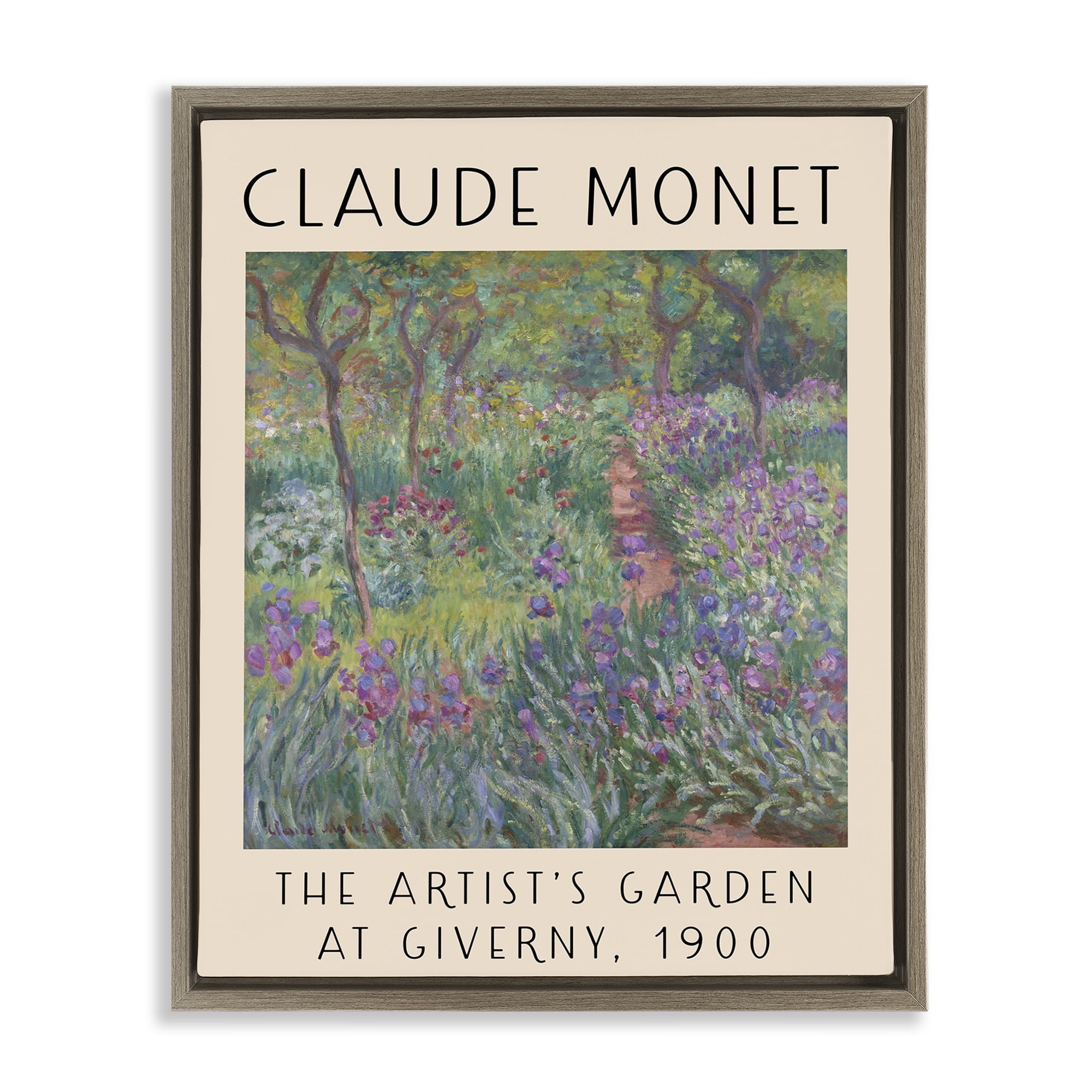 Stupell Industries Classic Garden by Monet Landscape & Nature Painting Brown Floater Framed Canvas Art Print Wall Art, 17 x 21