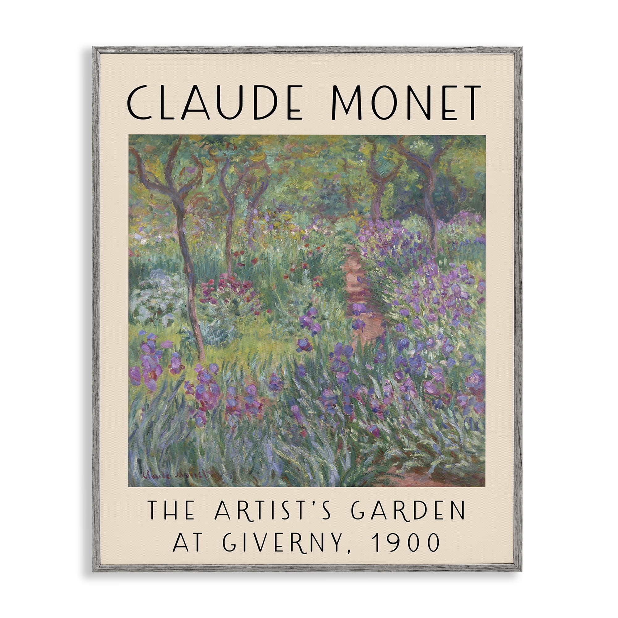 Stupell Industries Classic Garden by Monet Landscape & Nature Painting Gray Framed Art Print Wall Art, 16 x 20
